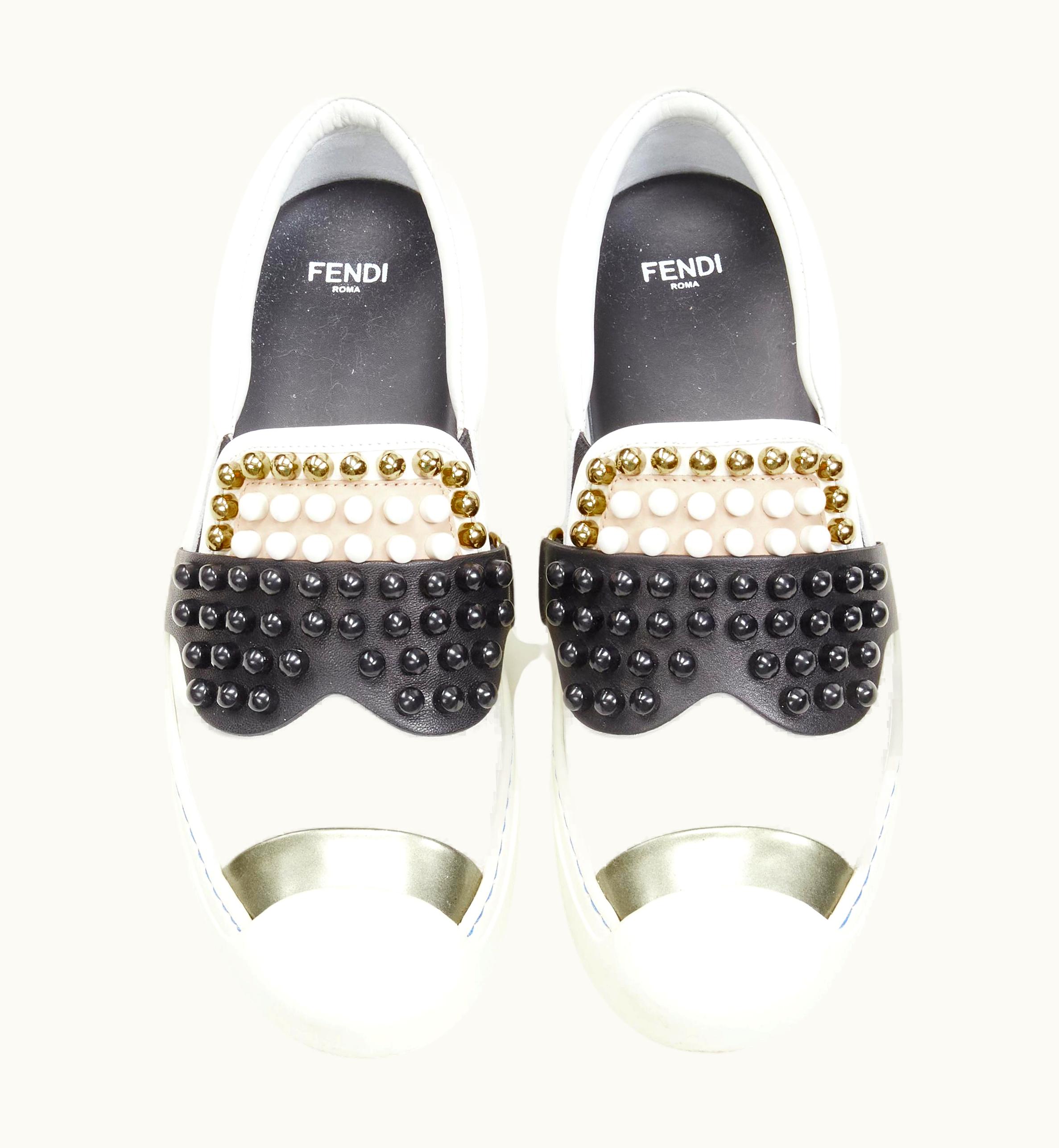 Fendi Fendi Karl Loves Studded Karlito White Leather Skate Sneakers
