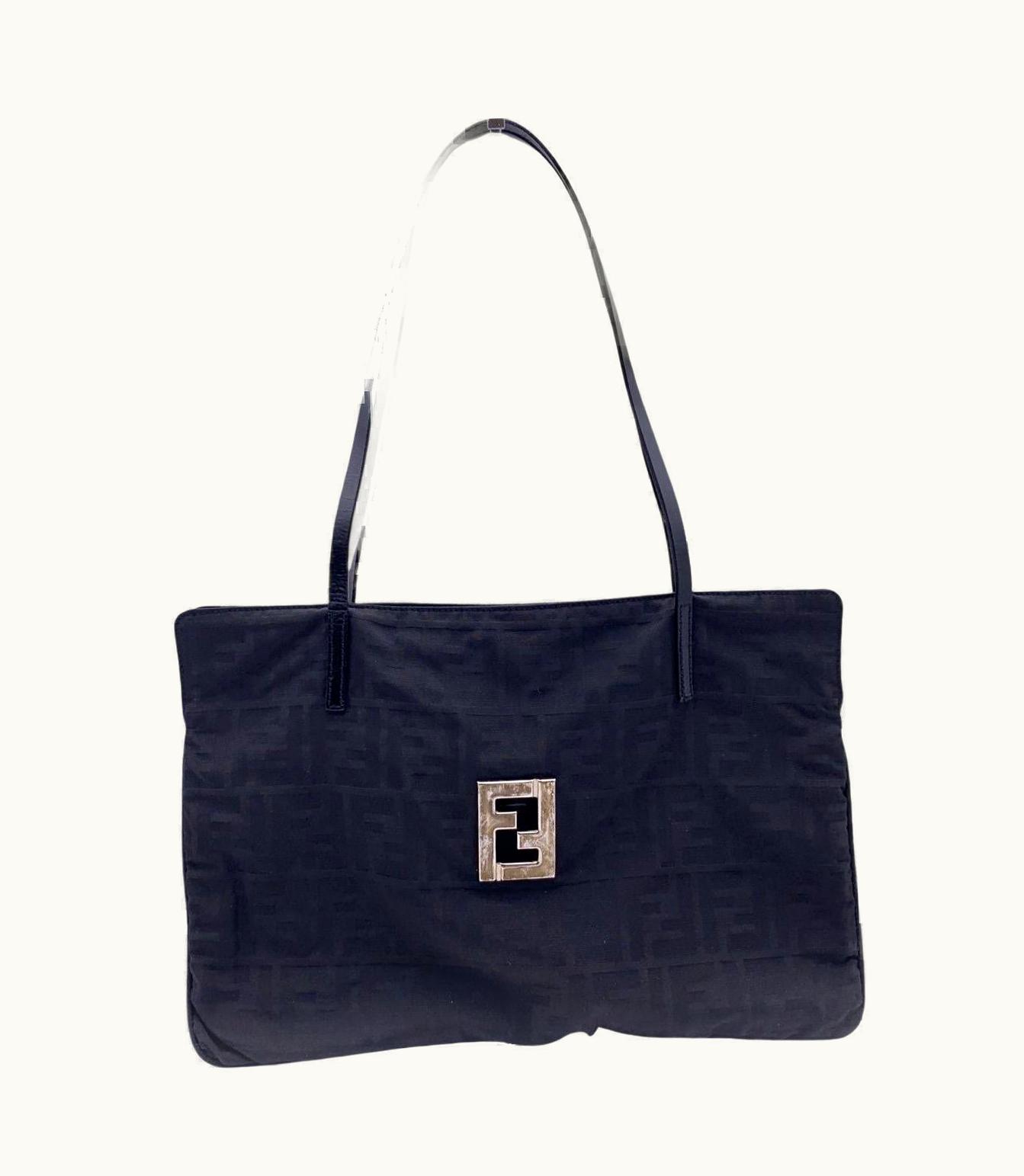 Fendi Fendi Black Monogram Canvas Cut Out Ff Logo Tote Bag