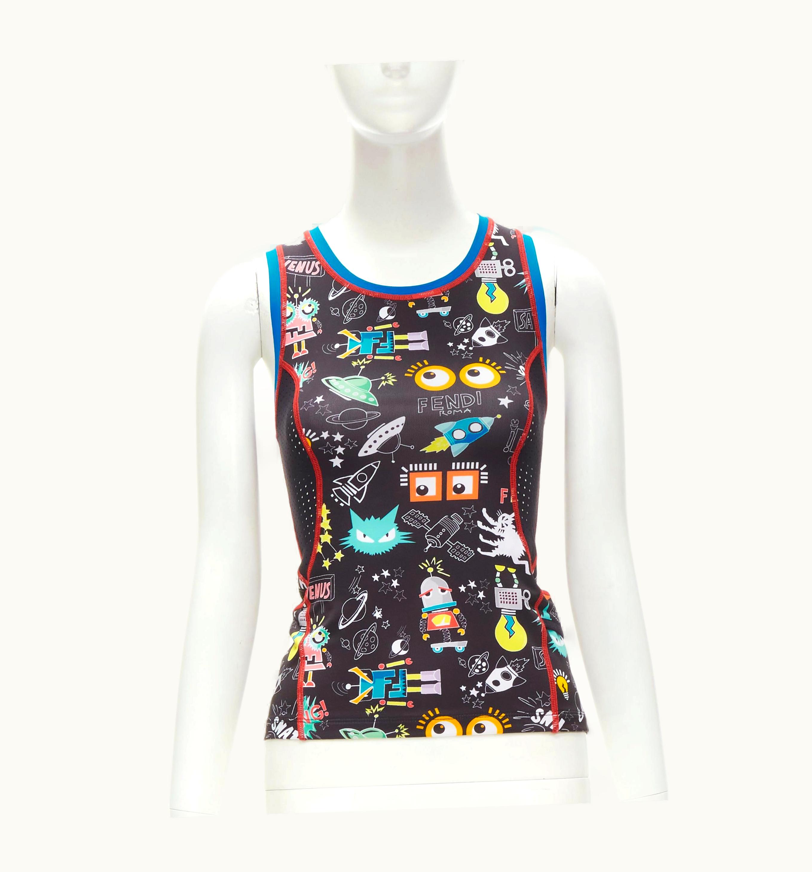 Fendi Fendi Activewear Black Ff Robot Monster Eye Tank Top