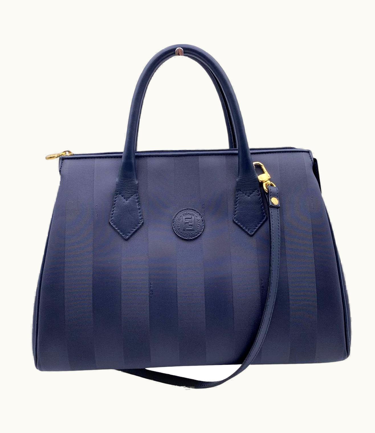 Fendi Fendi Vintage Blue Pequin Stripes Canvas Trapeze Satchel With Strap