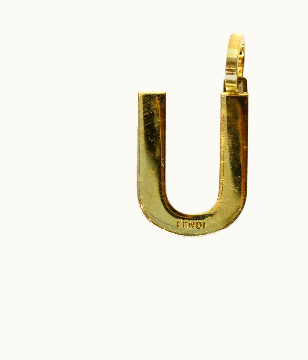 Fendi Fendi Gold/Blue Mink Fur-Trimmed U Initial Bag Charm