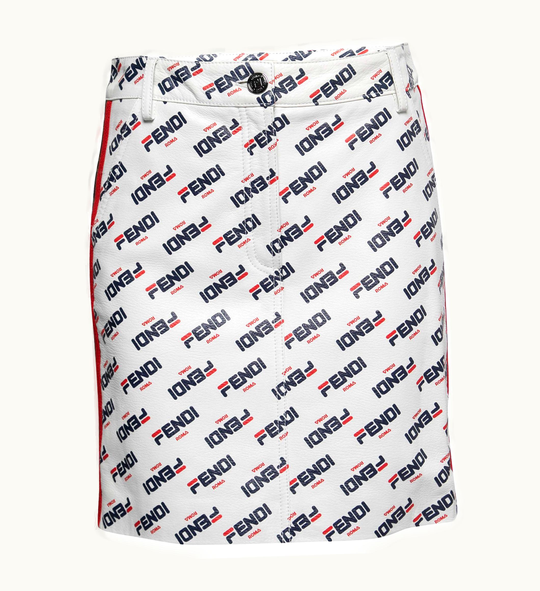 Fendi Fendi White All Over Logo Print Leather Mini Skirt