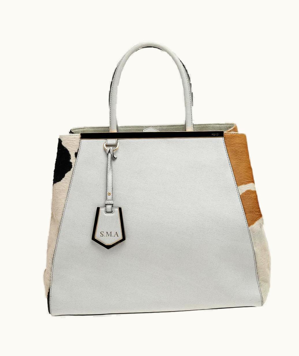 Fendi Fendi White/Brown Leather And Calf Hair Large 2jours Tote