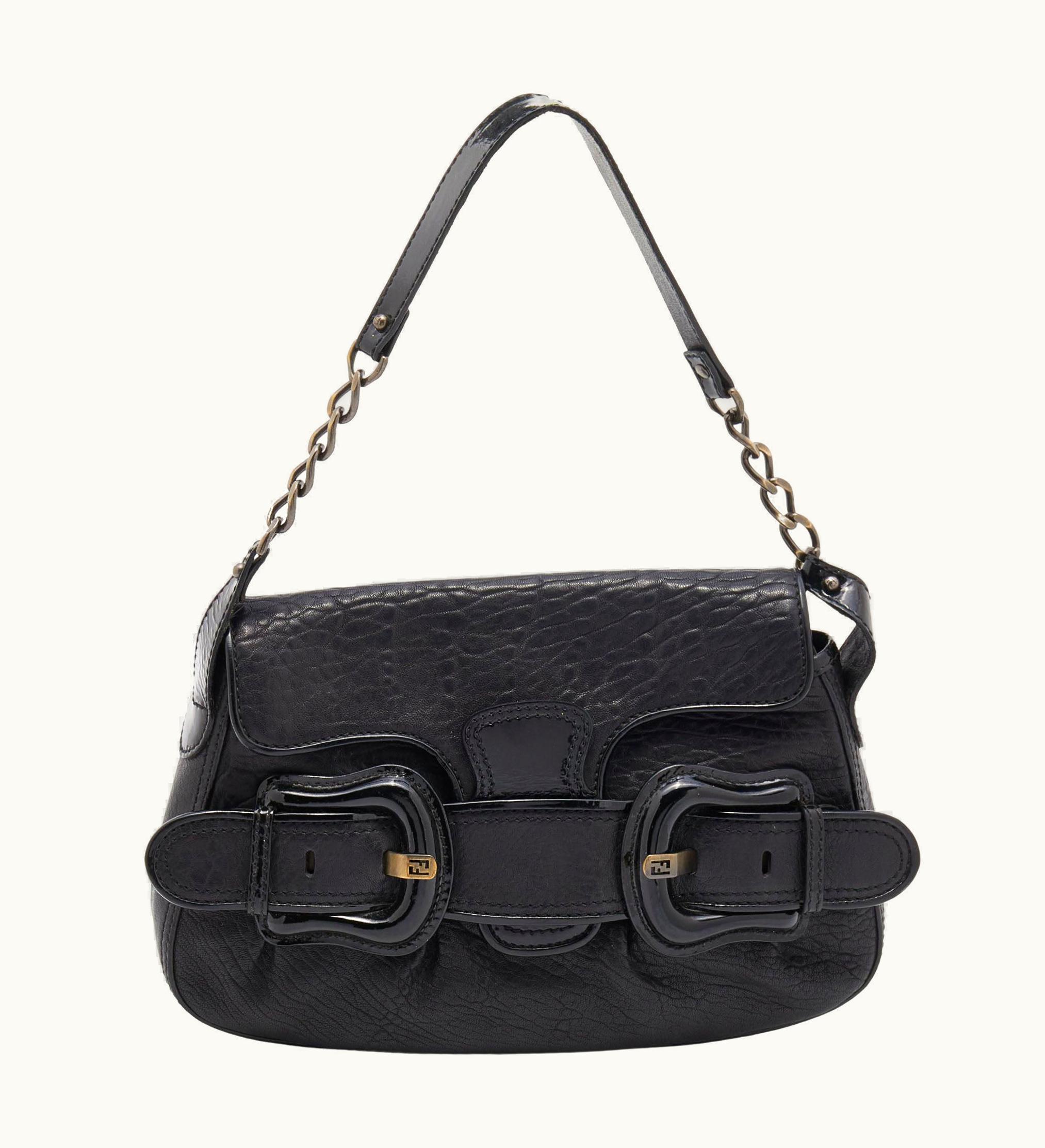 Fendi Fendi Black Leather And Patent Leather B Bis Shoulder Bag
