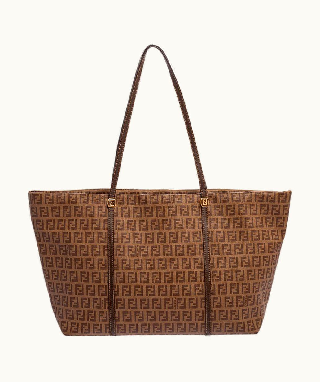 Fendi Fendi Beige/Brown Zucchino Coated Canvas And Leather Shopper Tote