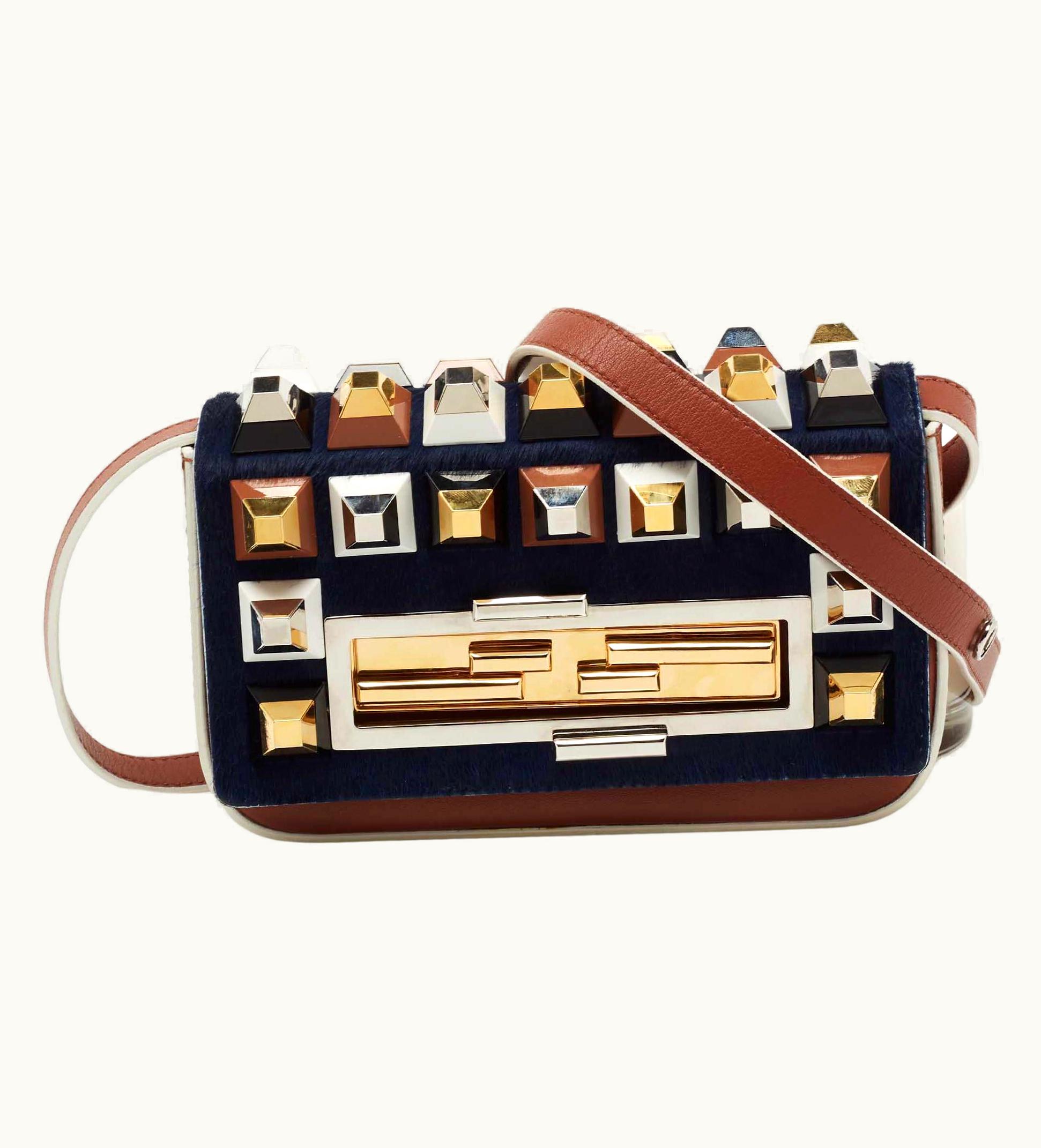 Fendi Fendi Brown Fur And Leather 3 Baguette Crossbody Bag