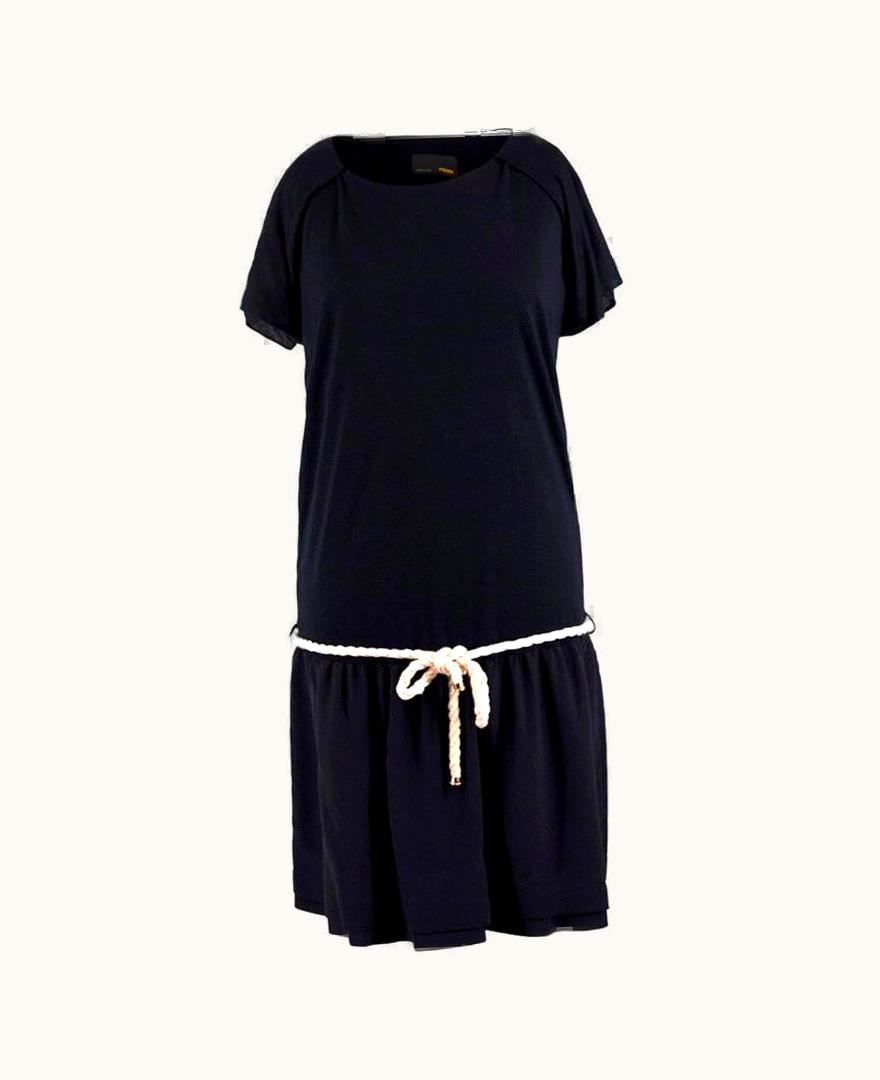 Fendi Fendi Navy Rope Tie-waist Silk Dress