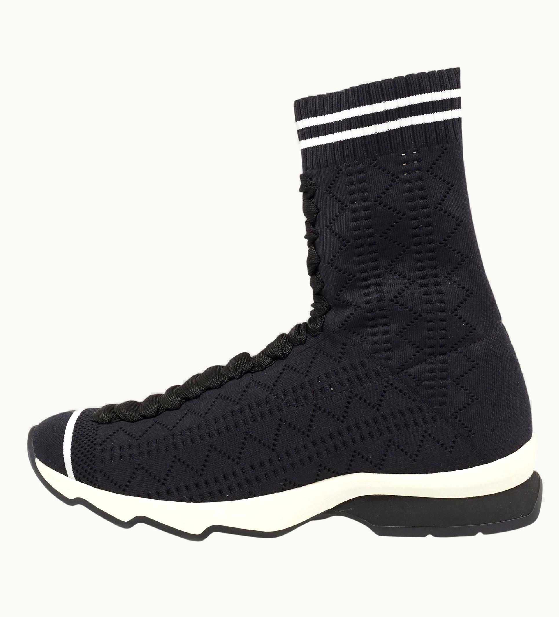 Fendi Fendi Black Stretch Fabric Sock High Top Sneakers