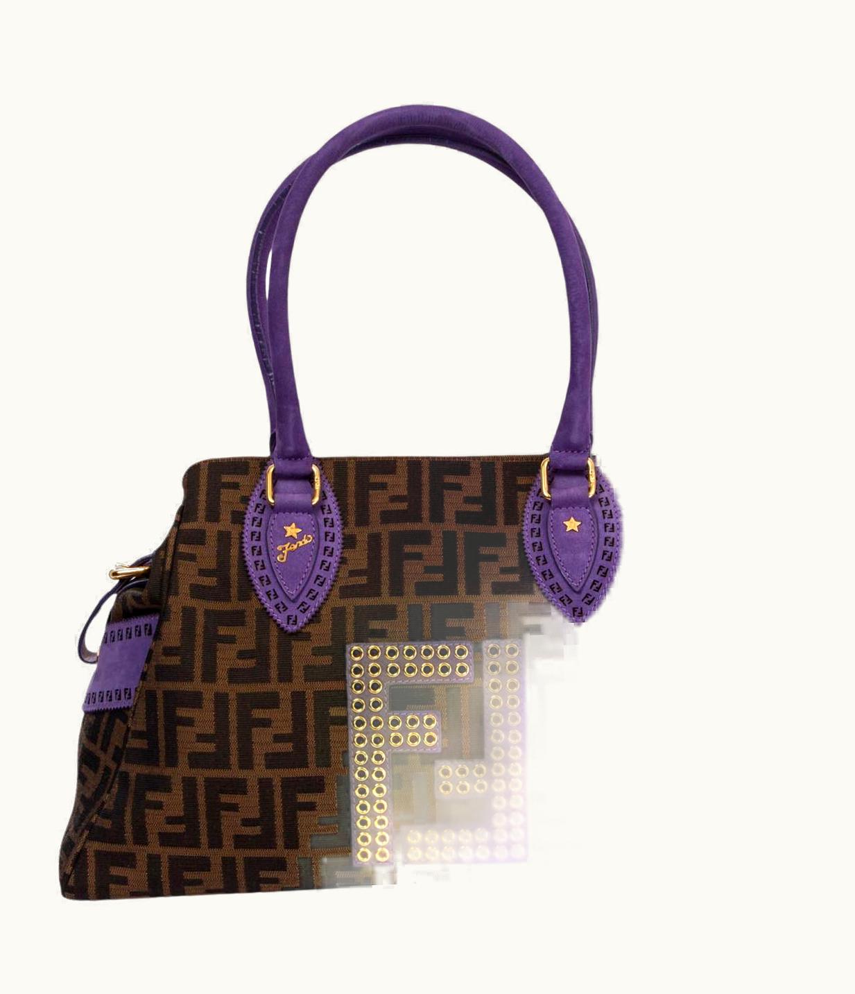 Fendi Fendi Viola & Tobacco Zucca Canvas Studded De Jour Medium Bag