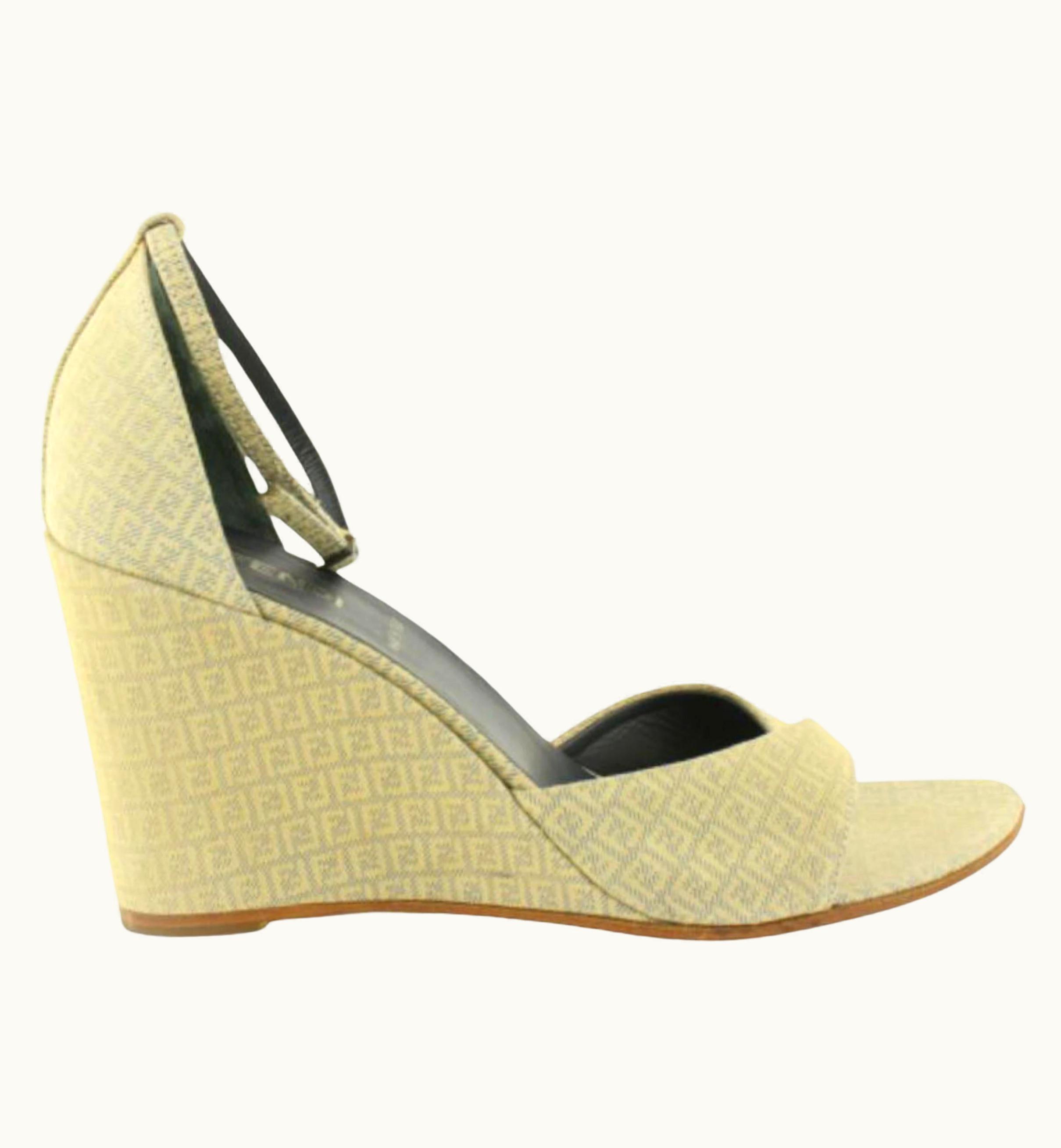 Fendi Fendi Beige Blue Micro Zucchino Ff Wedge Sandals 1223f14