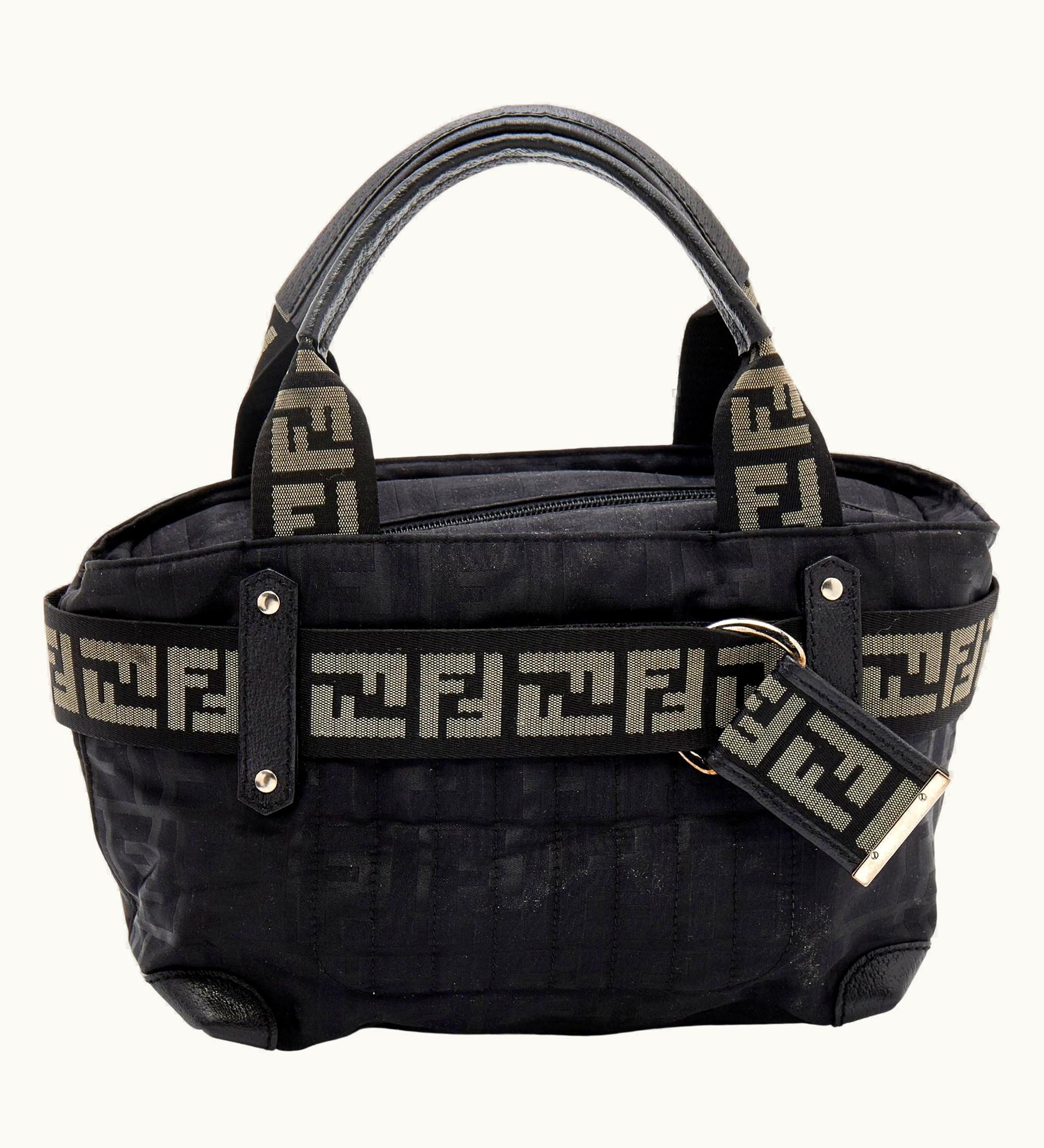 Fendi Fendi Black Zucca Fabric And Leather Zip Code Shoulder Bag