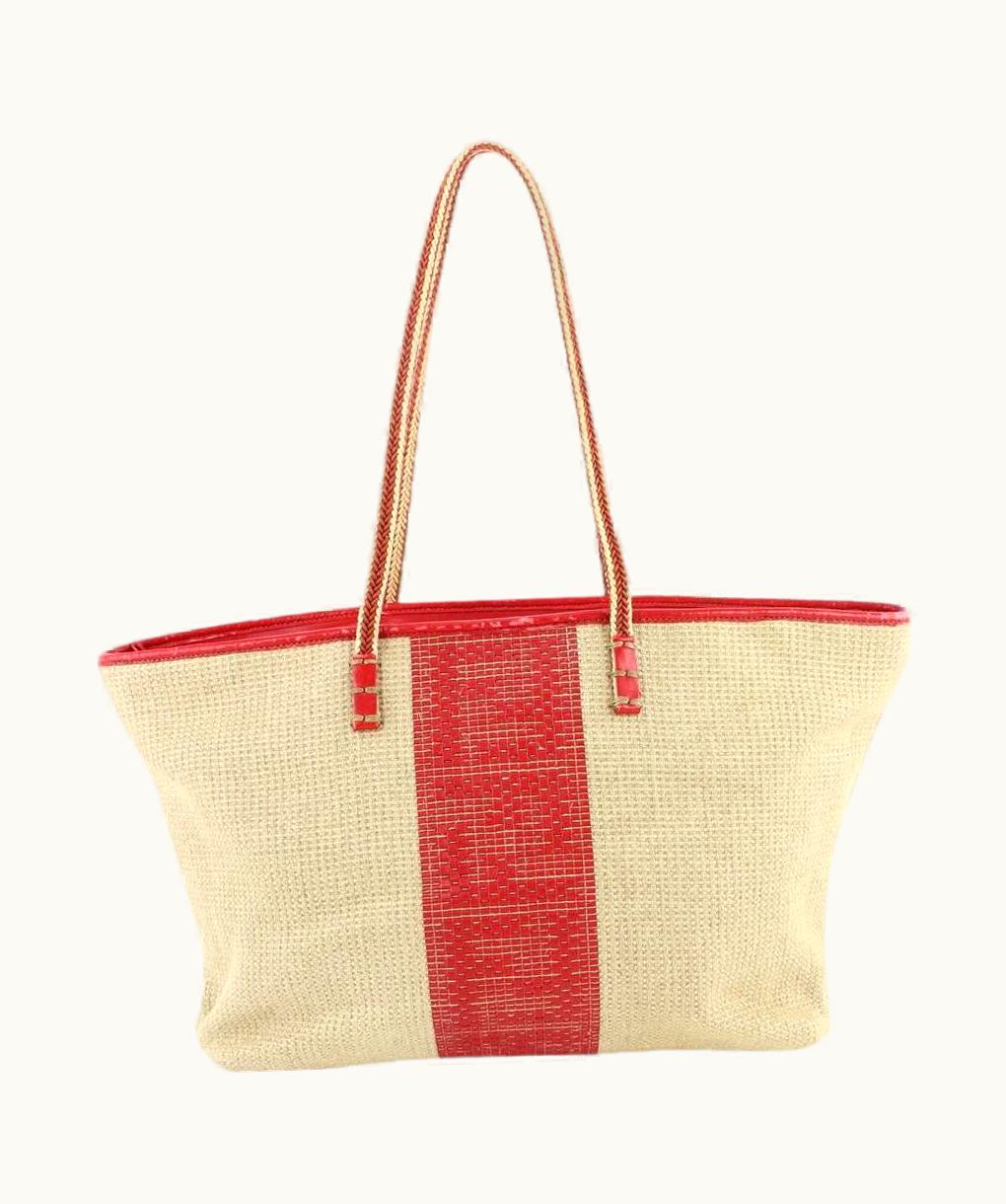 Fendi Fendi Beige Red Raffia Roll Tote Bag 631ff616