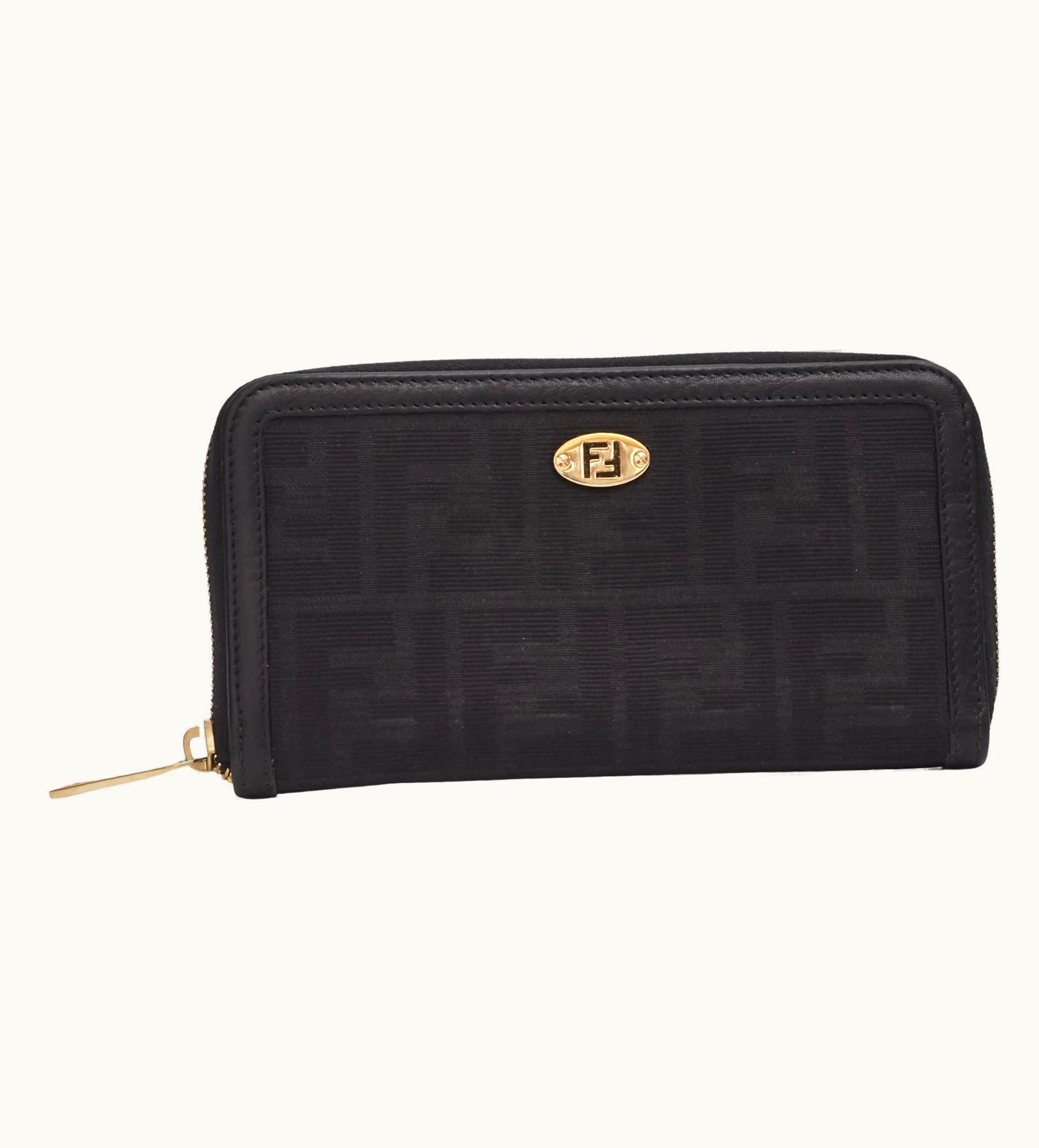Fendi Fendi Vintage Black Zucca Print Zip Around Wallet (8m0024)
