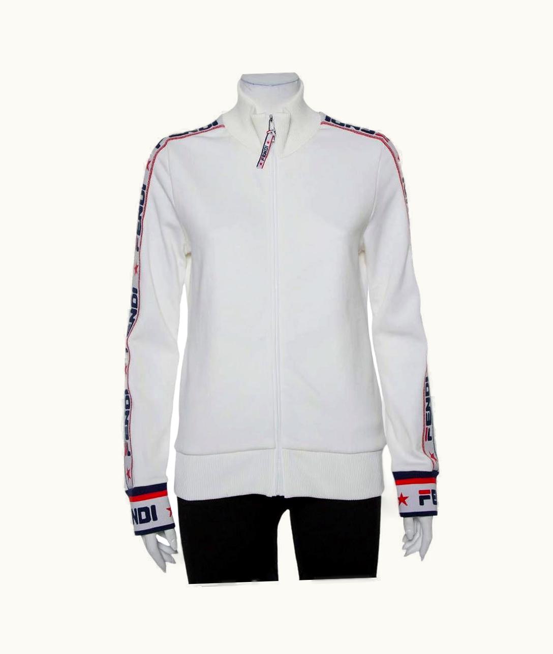 Fendi Fendi White Logo Strip Detail Knit Zipper Front Jacket