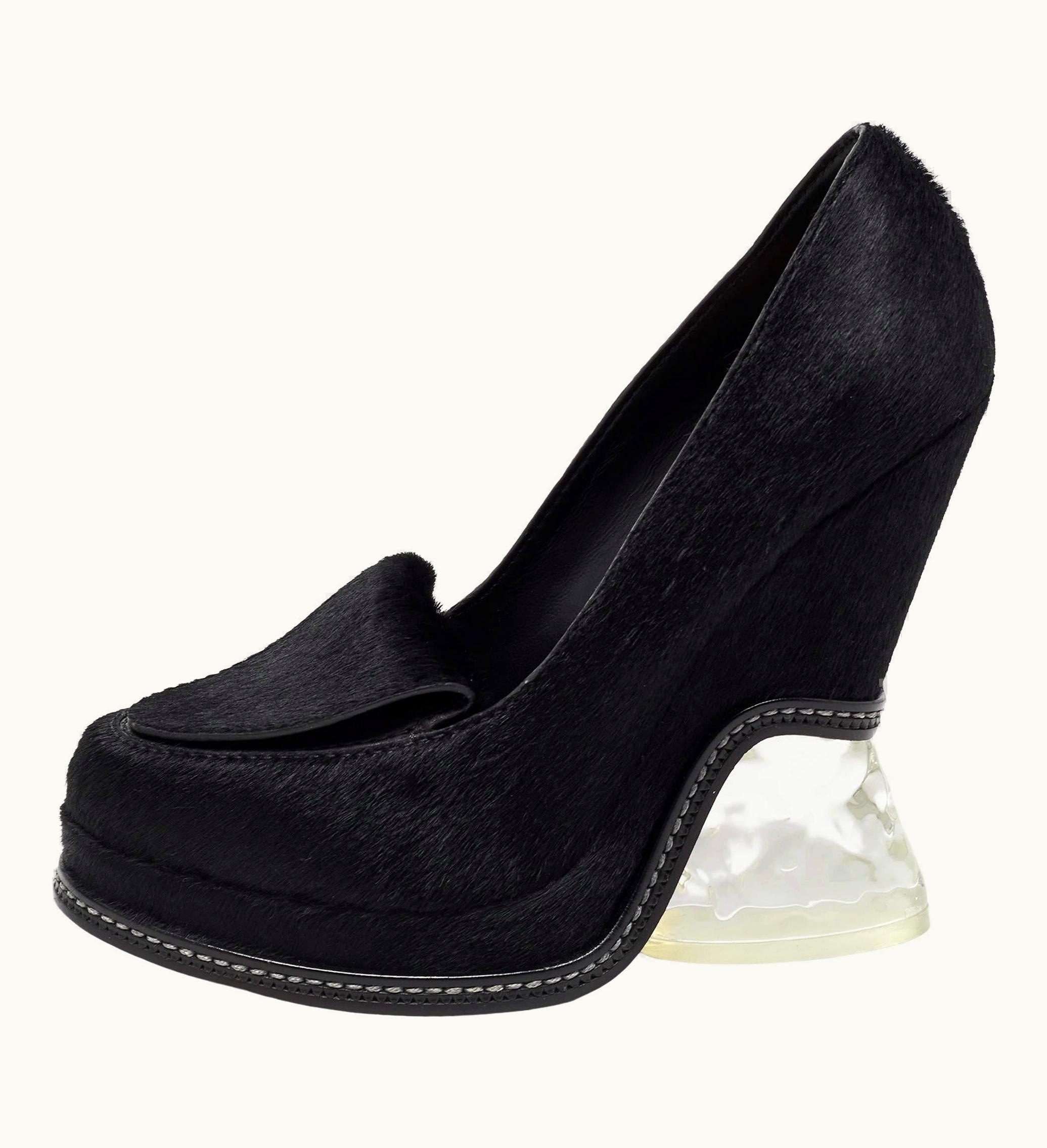 Fendi Fendi Black Calf Hair Ice Heel Loafers