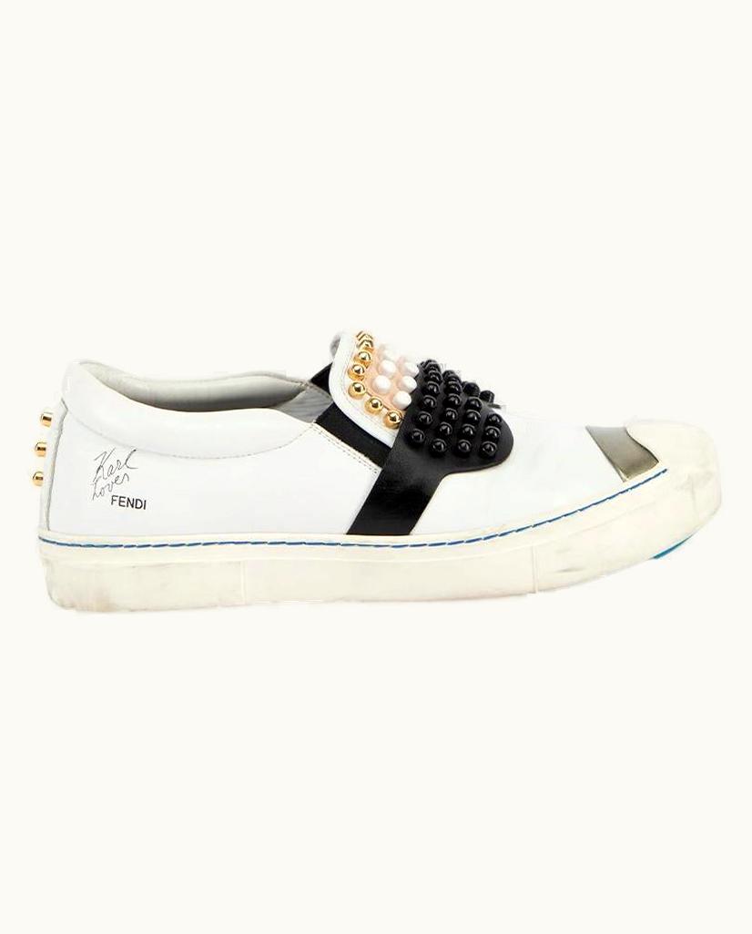 Fendi Fendi Women' White Leather Karl Lagerfeld Slip Ons