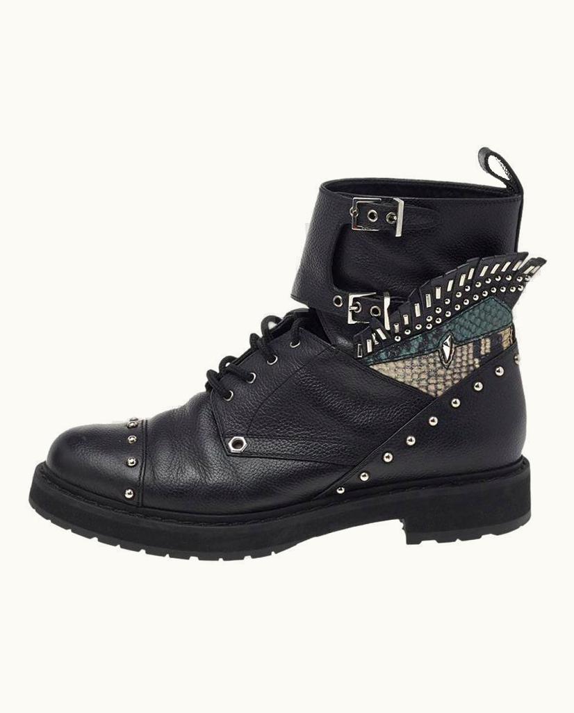 Fendi Fendi Black Leather Embellished Buckle Strap Ankle Boots UZ0599251