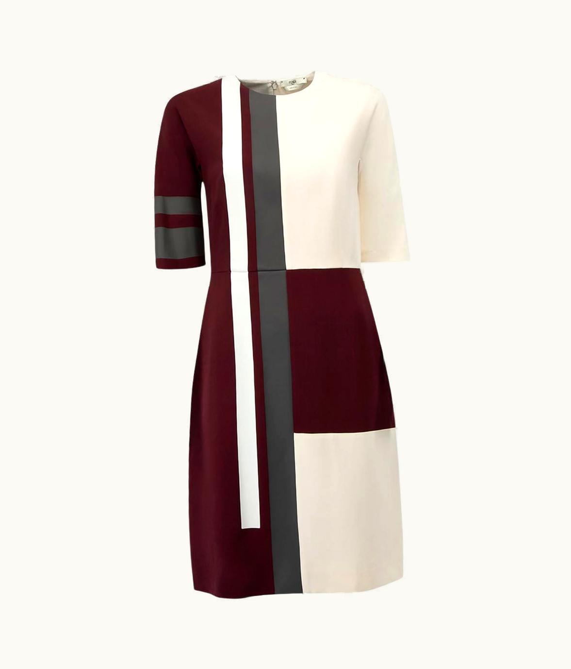 Fendi Fendi Women' Cream Burgundy Silk Colour Block Dress