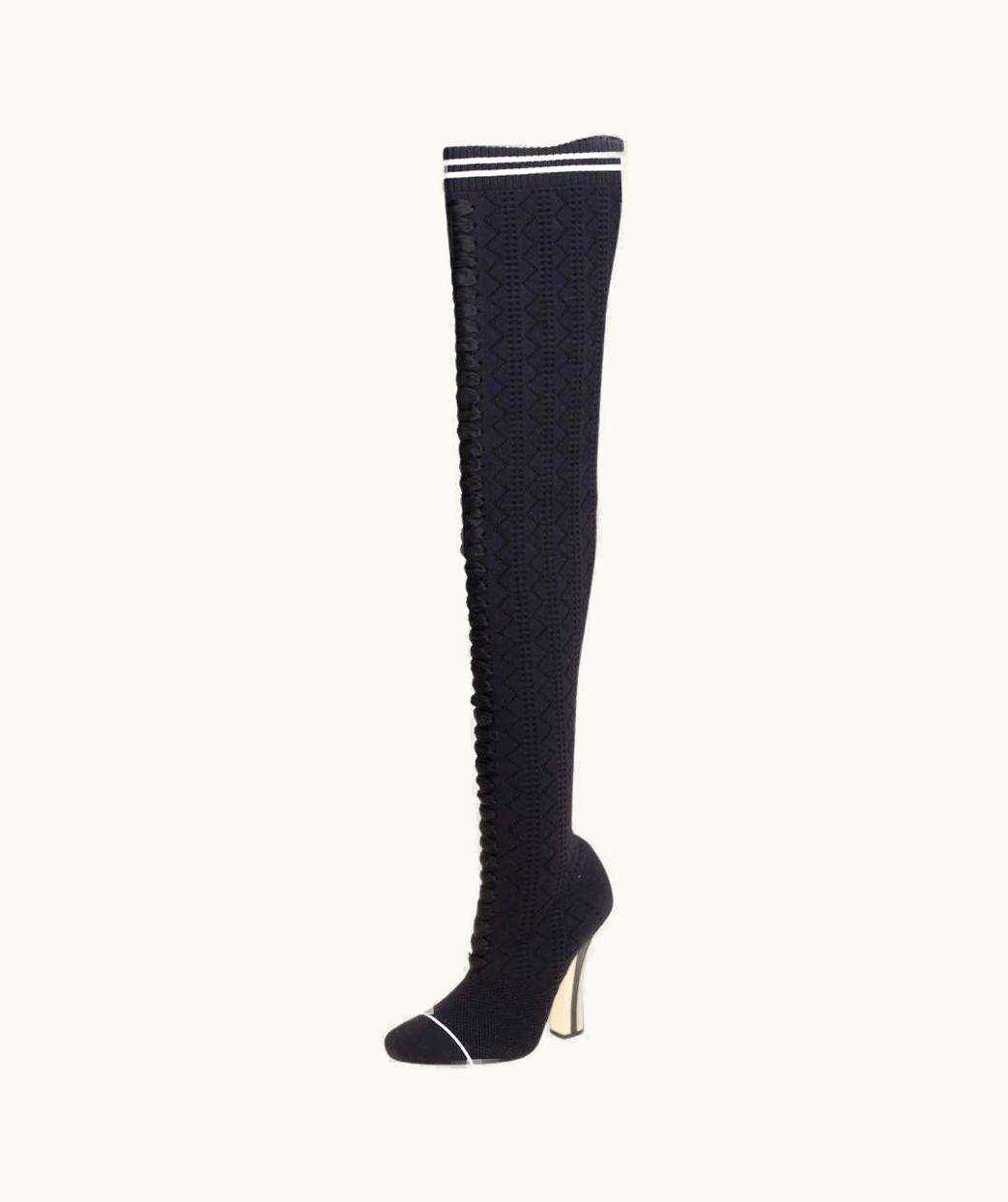 Fendi Fendi Black Knit Fabric Over The Knee Boots