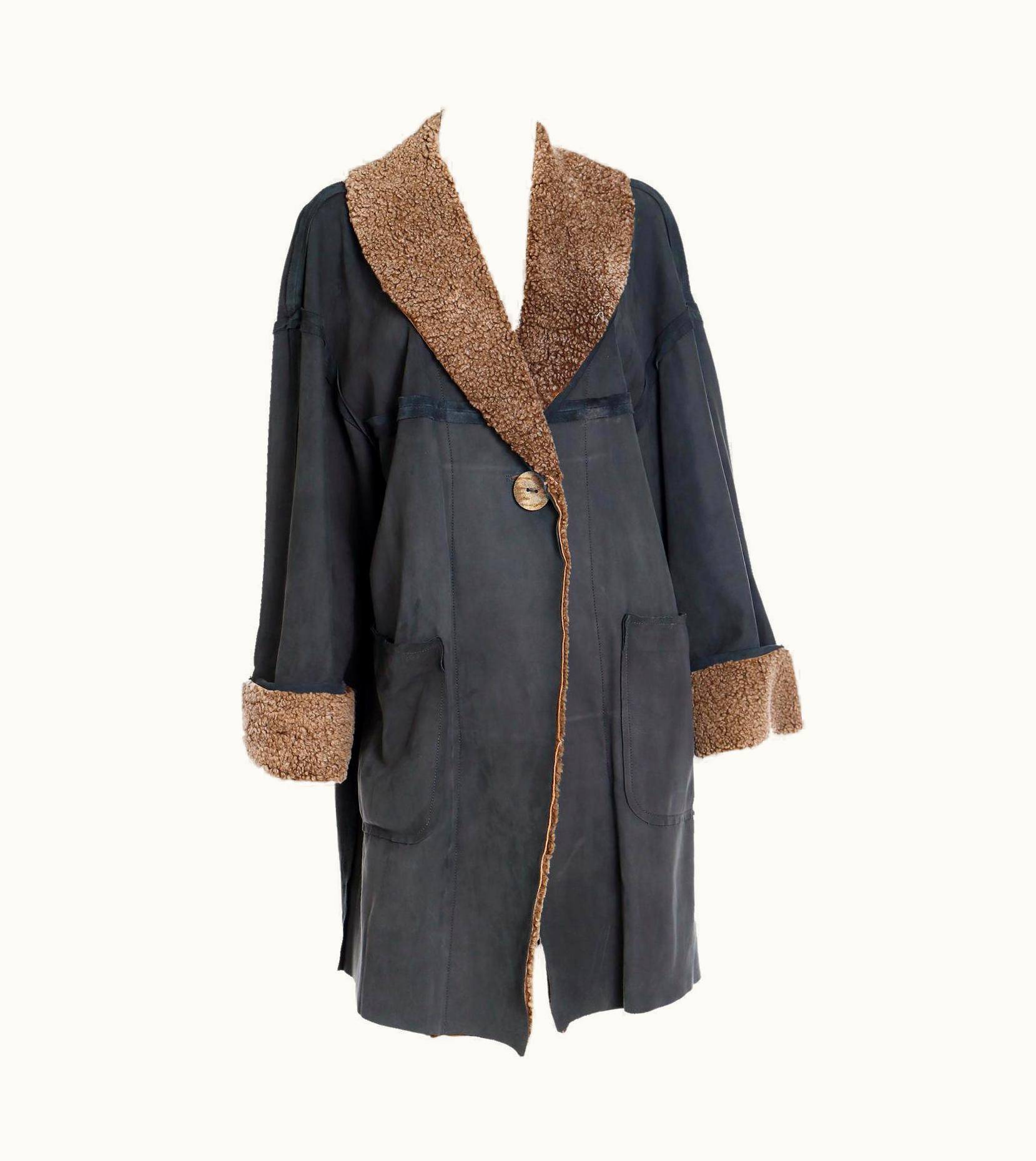 Fendi Vintage Fendi Lightweight Gray Green Shearling Coat With Lambswool Trim