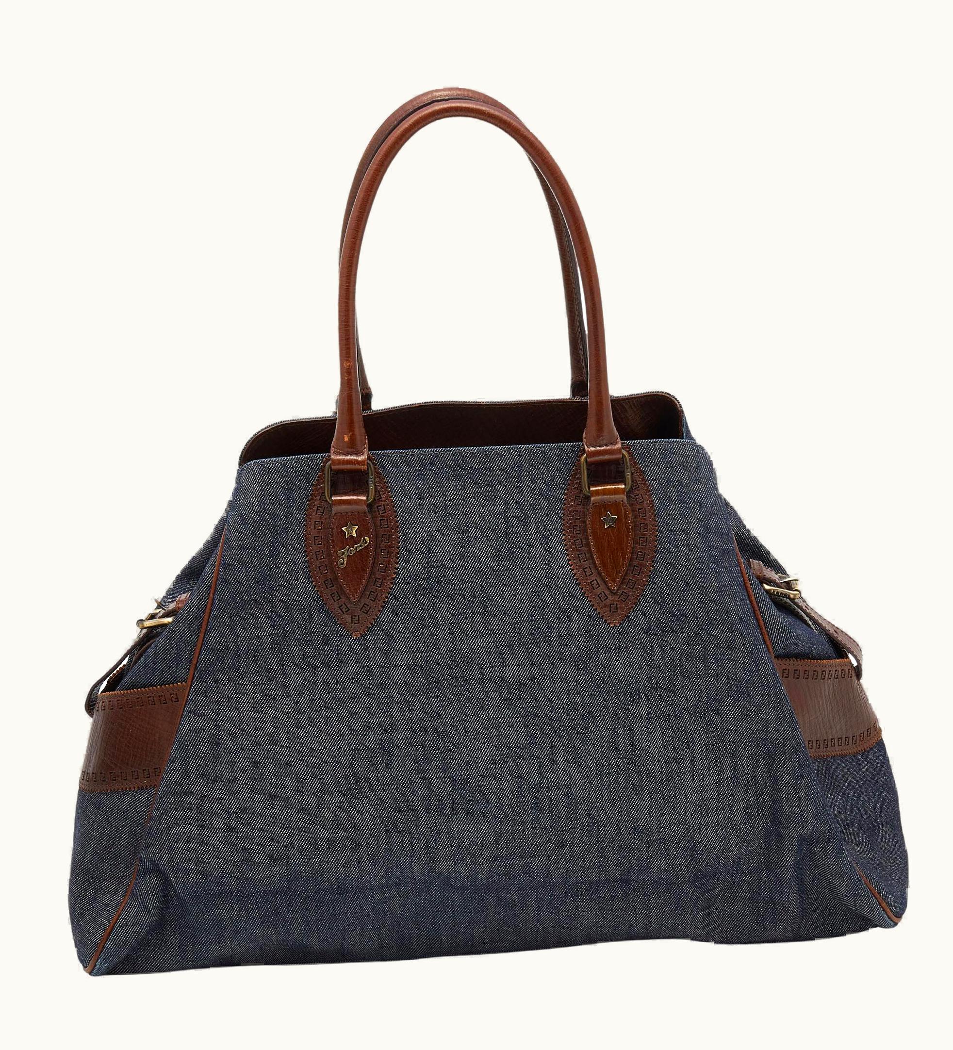 Fendi Fendi Blue/Dark Brown Denim And Leather De Jour Satchel