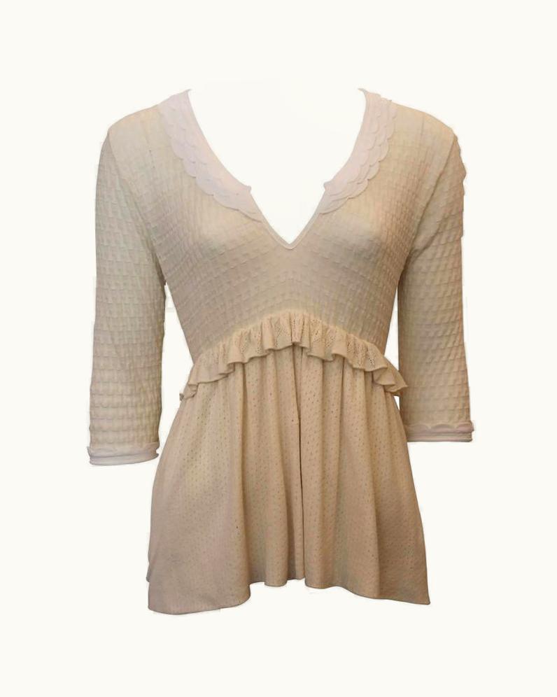 Fendi Fendi Ivory & White Knit 3/4 Sleeve Babydoll Top