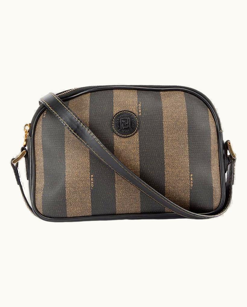 Fendi Fendi Women' Vintage Brown Pequin Canvas Crossbody Bag