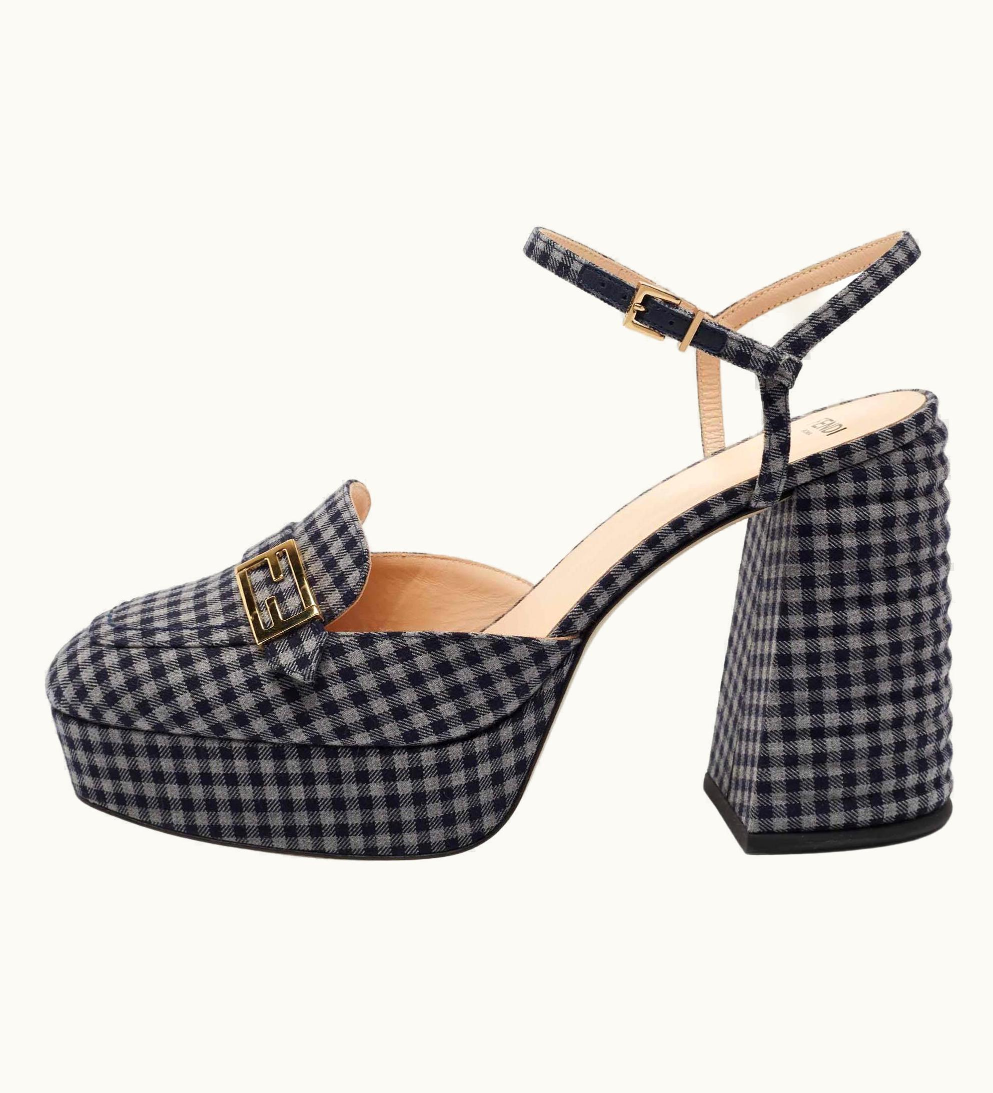 Fendi Fendi Grey/Blue Canvas Promenade Slingback Pumps