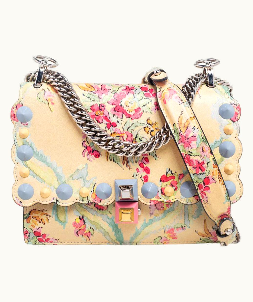 Fendi Fendi Multicolor Floral Print Leather Small Kan I Shoulder Bag
