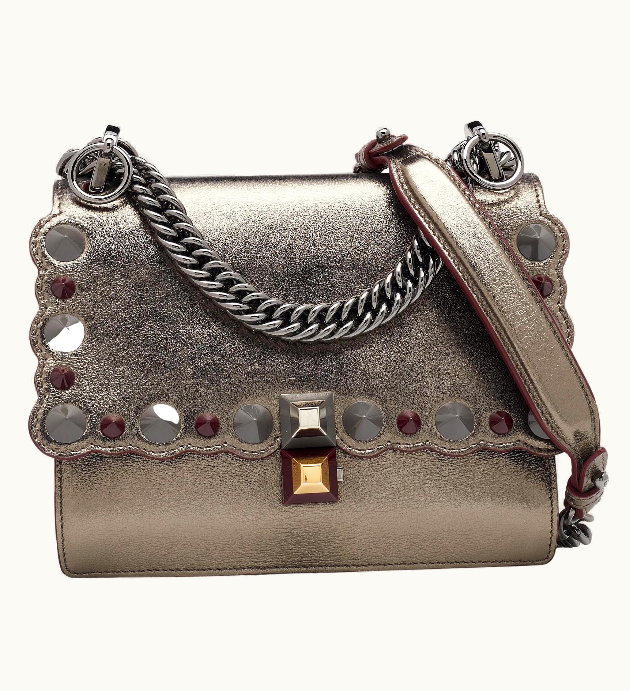 Fendi Fendi Metallic Leather Studded Mini Kan I Chain Shoulder Bag