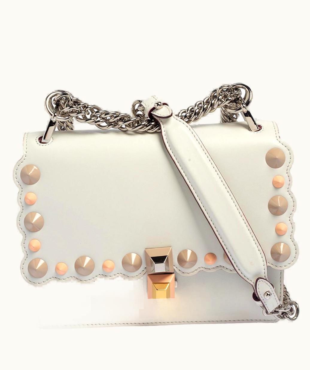 Fendi Fendi Ivory Leather Small Kan I Scalloped Top Handle Bag