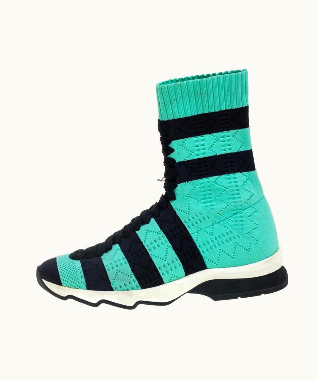 Fendi Fendi Green/Black Knit Fabric Striped Sock Sneakers