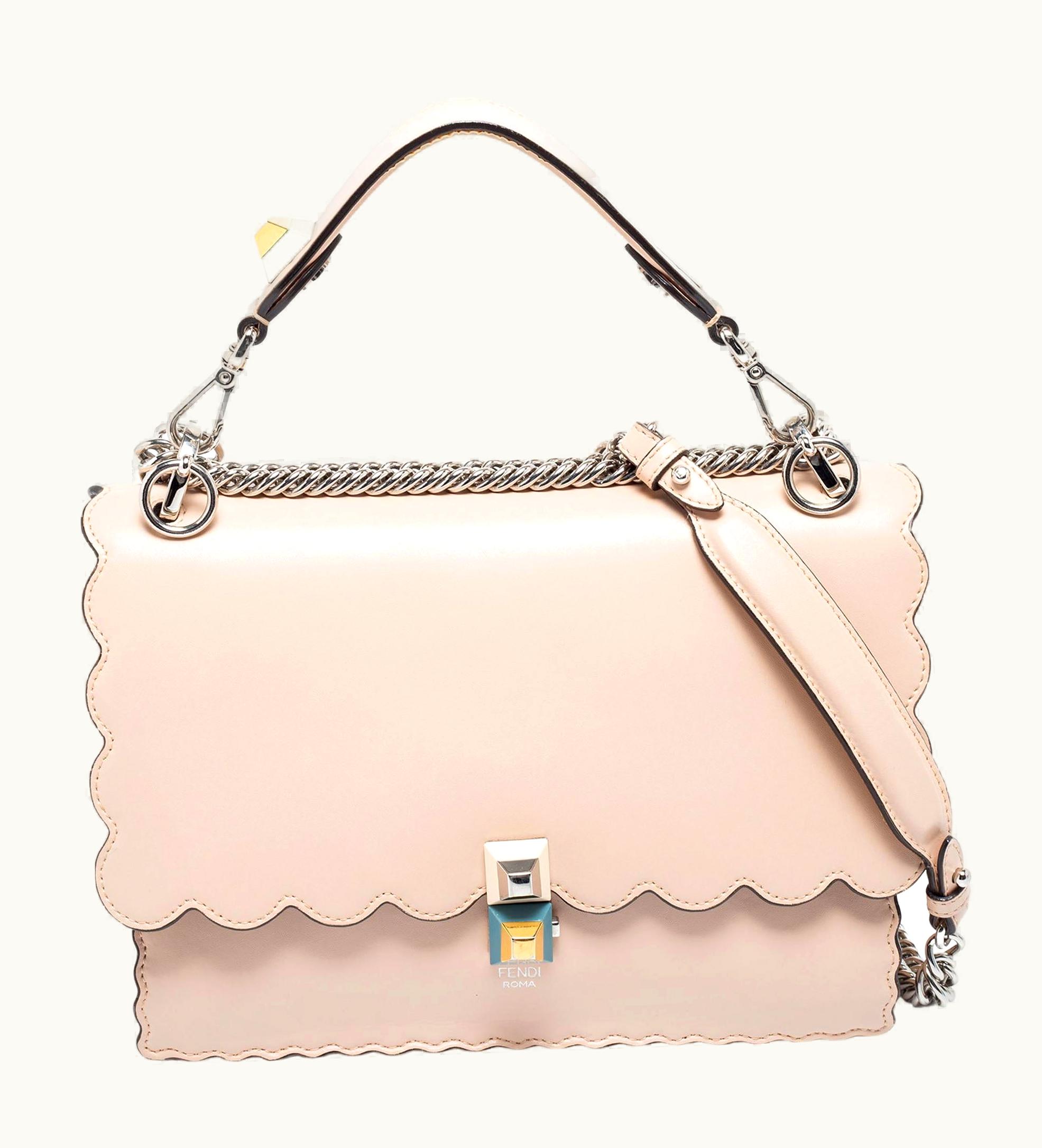 Fendi Fendi Light Pink Leather Kan I Scalloped Top Handle Bag