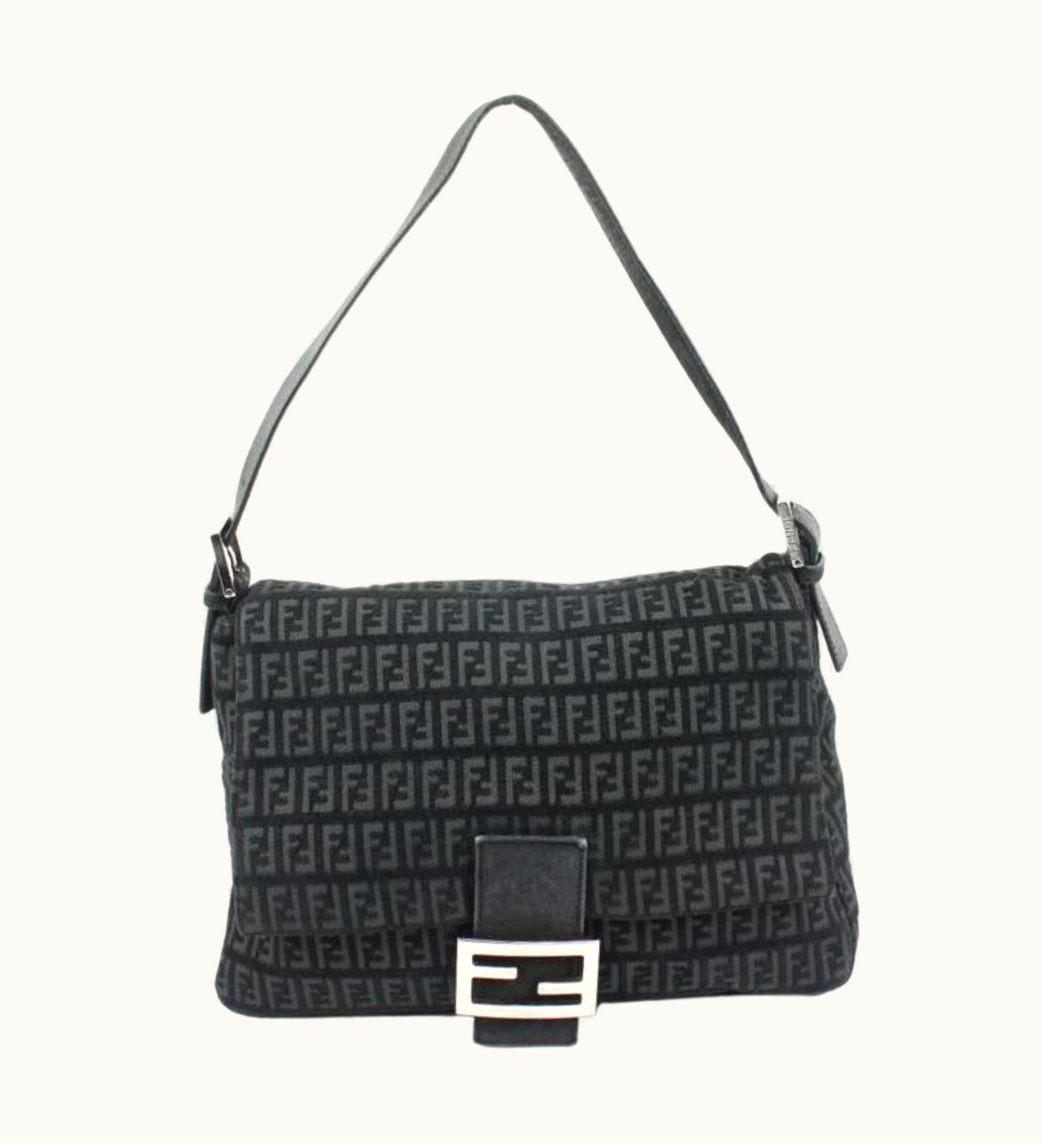 Fendi Fendi Black Monogram Ff Zucchino Mama Baguette Shoulder Bag 84f418s