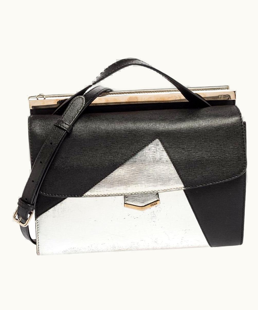 Fendi Fendi Black/Silver Leather Small Demi Jour Top Handle Bag