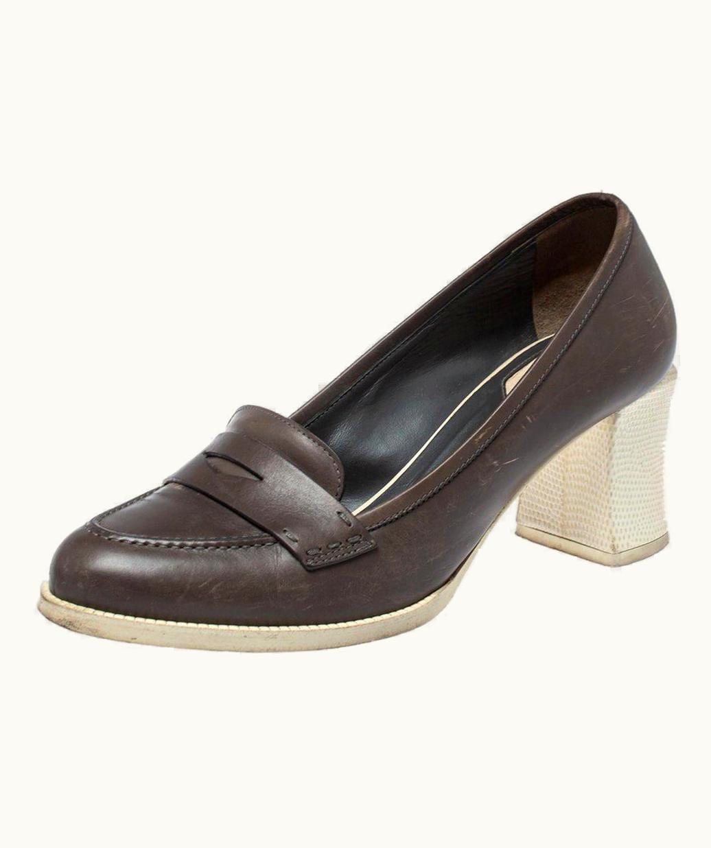 Fendi Fendi Brown Leather Karung Accented Penny Loafer Pumps