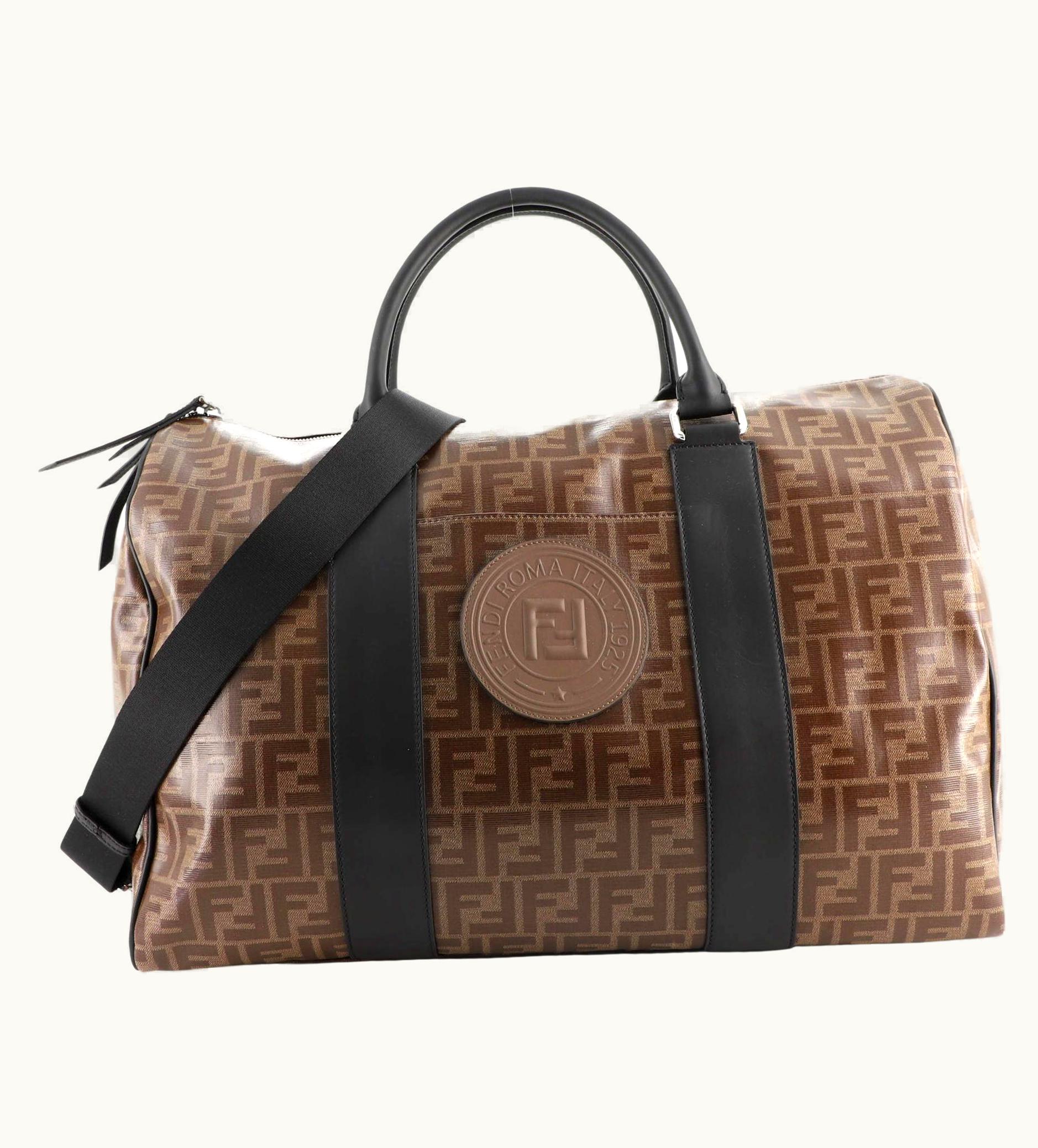 Fendi Fendi Ff Logo Stamp Duffle Bag Zucca Coated Canvas Large