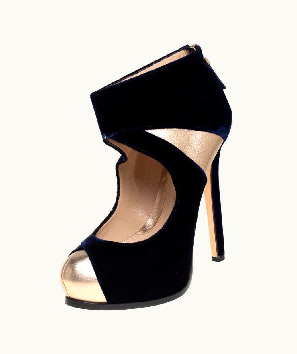 Fendi Fendi Blue/Gold Leather And Velvet Ankle Booties