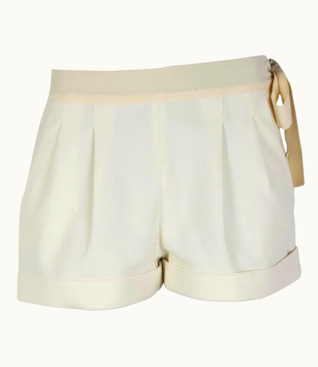 Fendi Fendi Ivory White Cotton Plaete Ribbon Shorts Pants