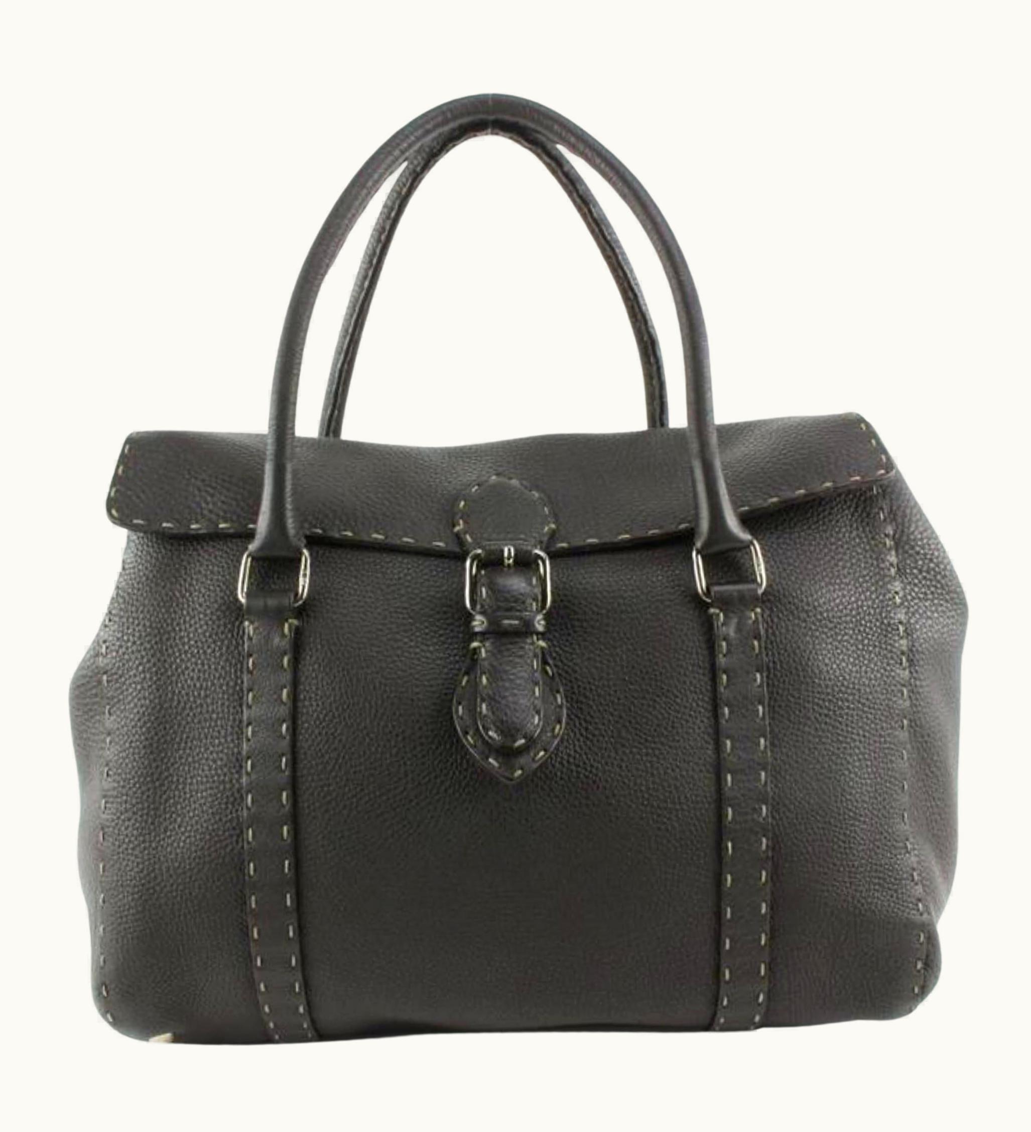 Fendi Fendi Dark Brown Selleria Leather Linda Shoulder Satchel Bag 1221f19