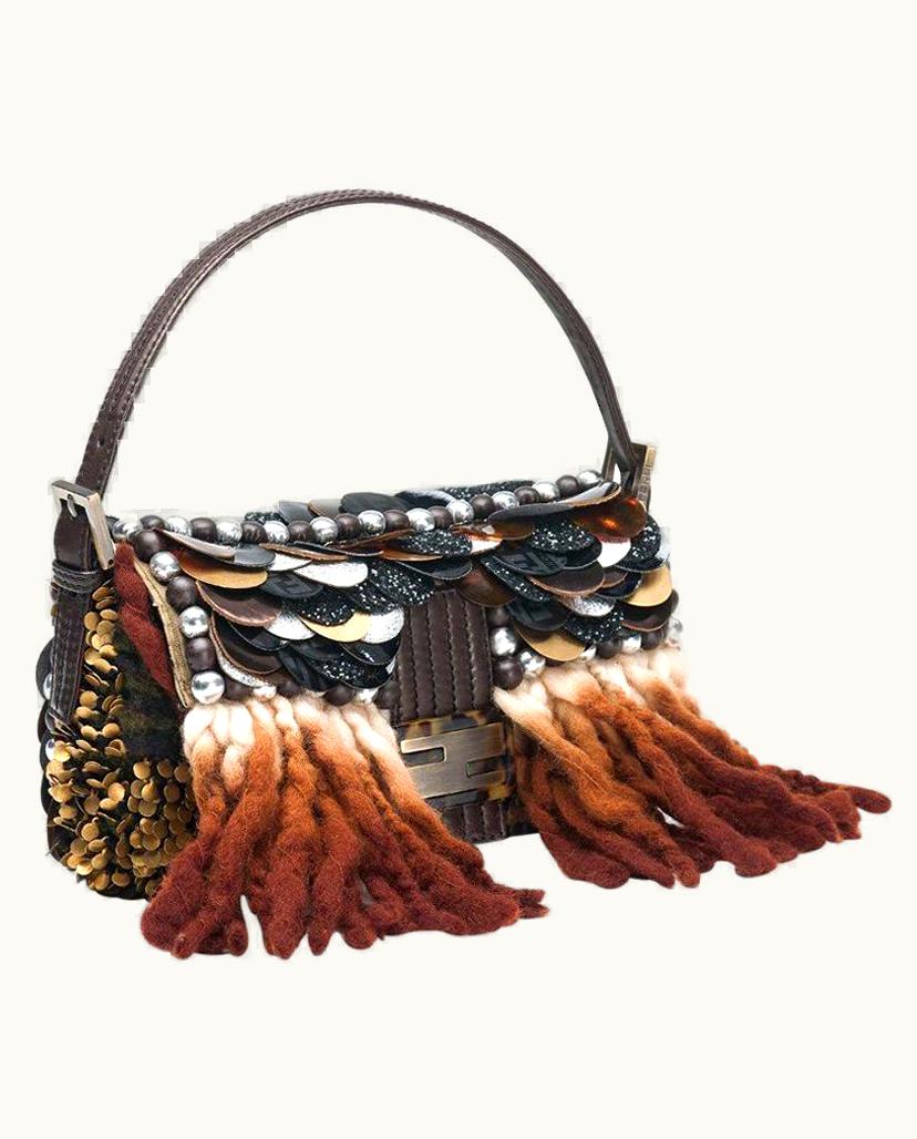 Fendi Fendi Embroidered Large Plated Sequin Baguette Handbag Bag Clutch - Unique Piece
