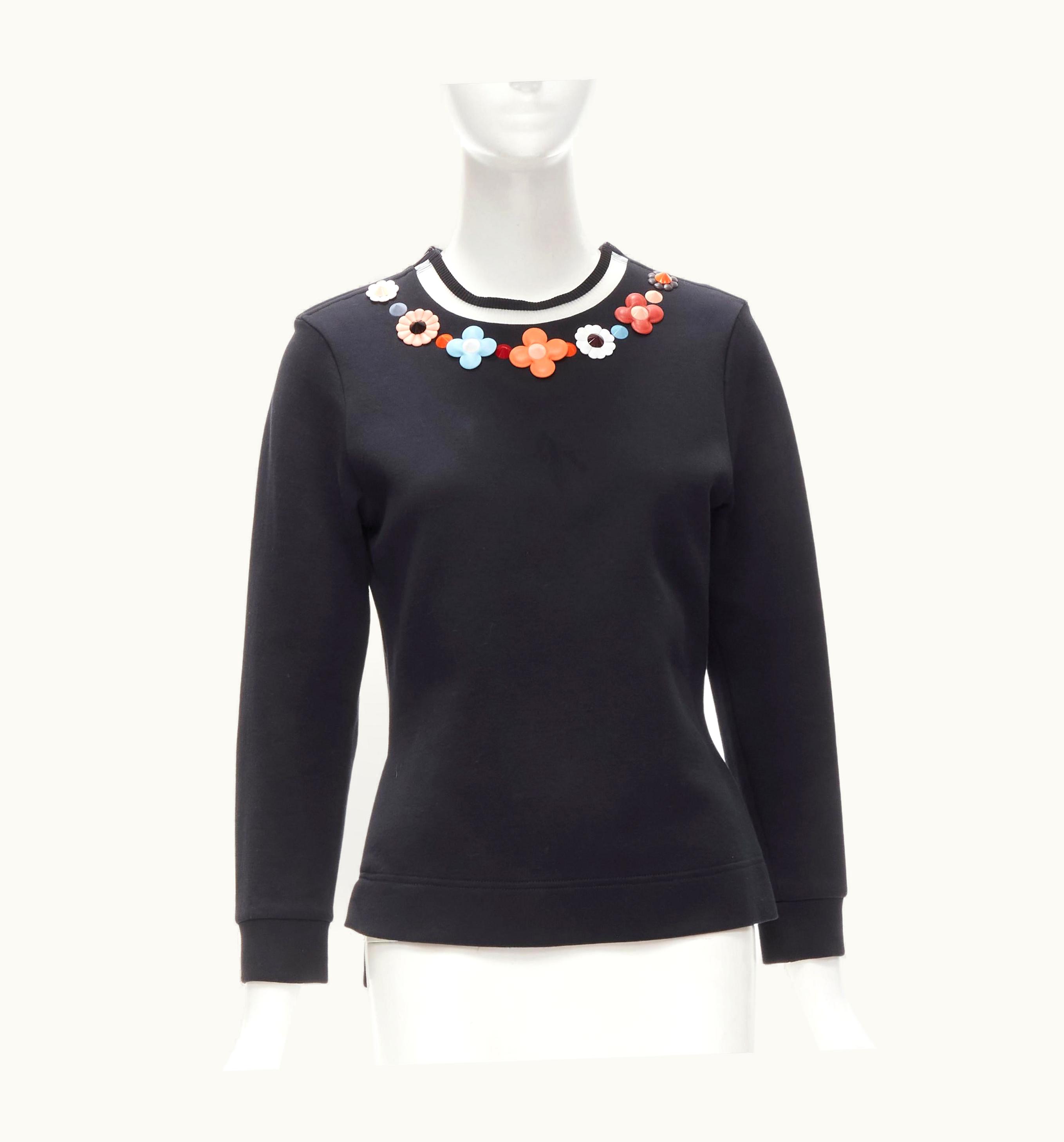 Fendi Fendi Flowerland Leather Spike Stud Mesh Crew Neck Pullover Sweater