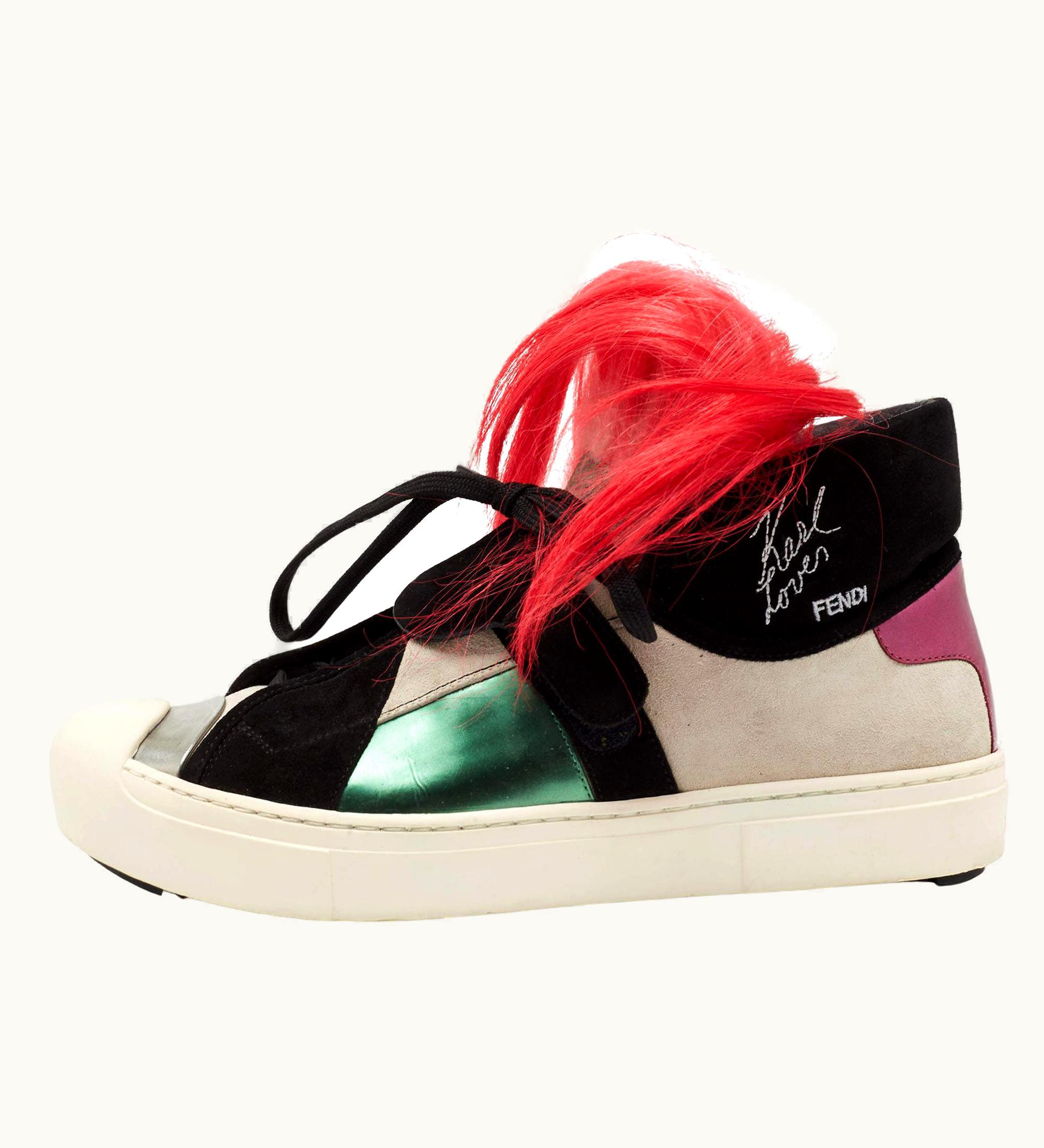 Fendi Fendi Multicolor Suede And Leather Karlito High Top Sneakers