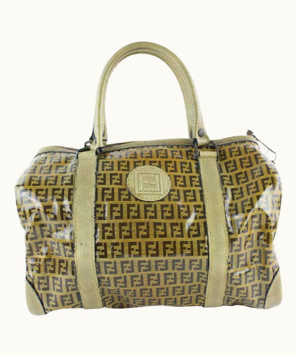 Fendi Fendi Brown Crystal Canvas Monogram Ff Zucca Boston Duffle Bag