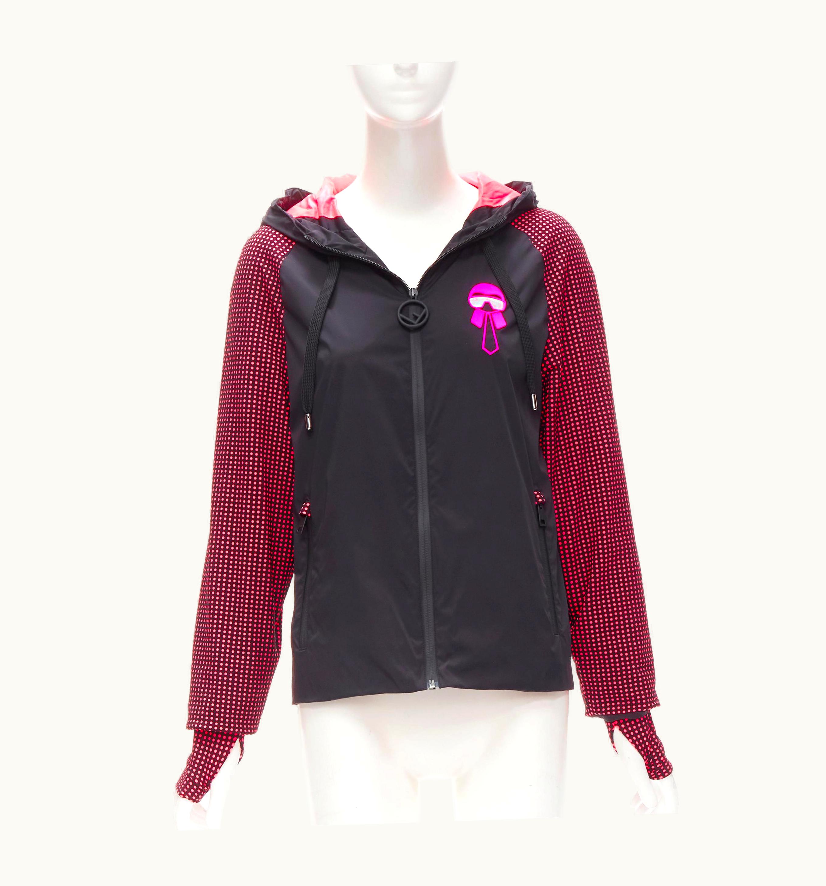 Fendi Fendi Karl Loves Black Pink Polka Dot Nylon Activewear Windbreaker Jacket