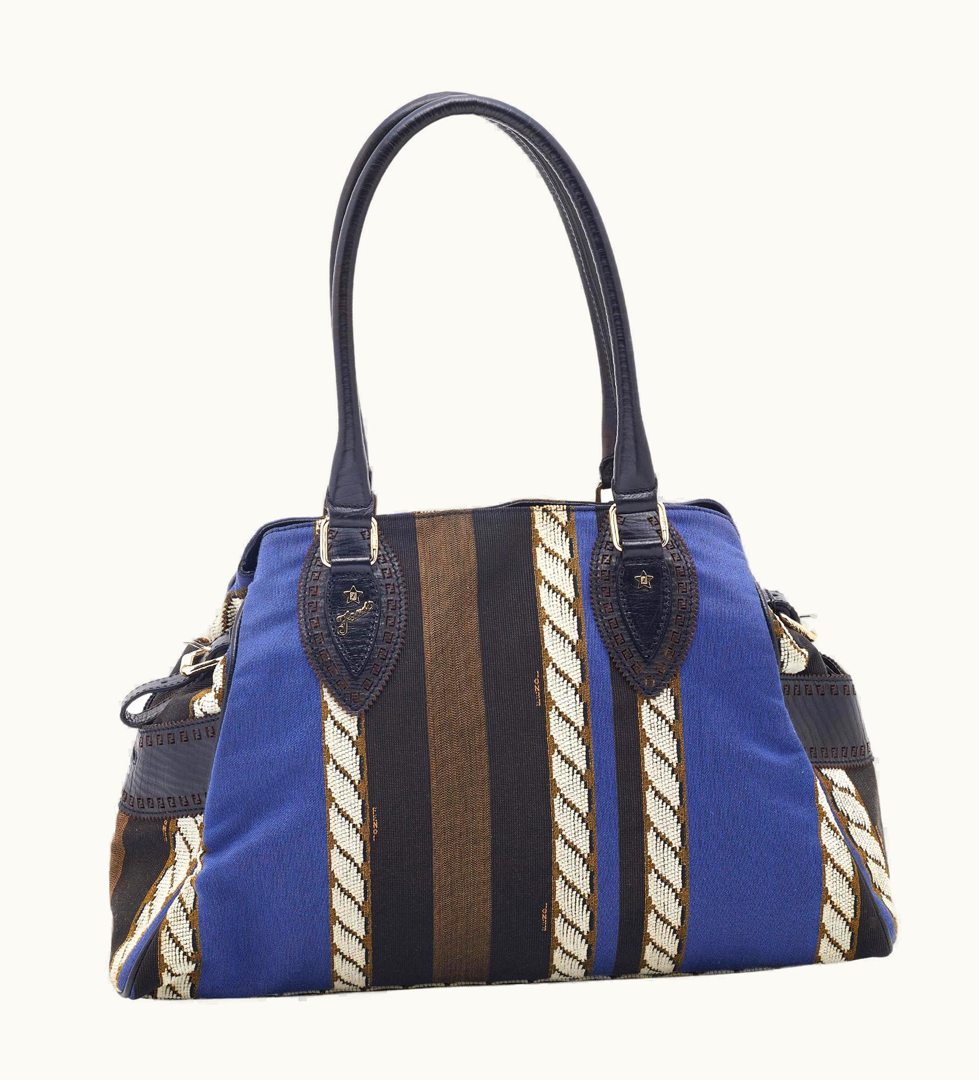 Fendi Fendi Multicolor Pequin Canvas And Leather Medium Chef De Jour Tote