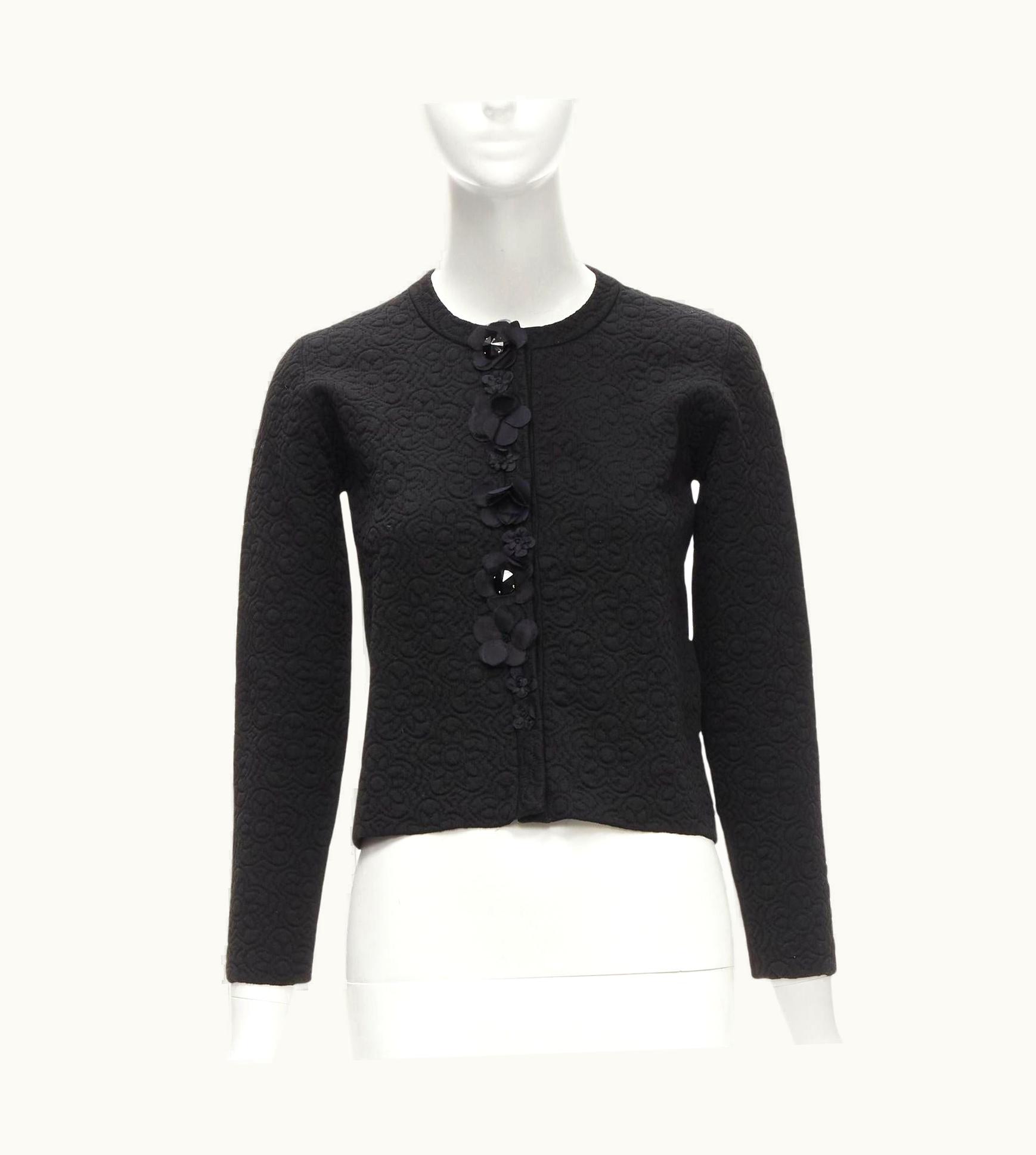Fendi Fendi Flowerland Black Floral Jacquard 3d Petal Stud Cardigan