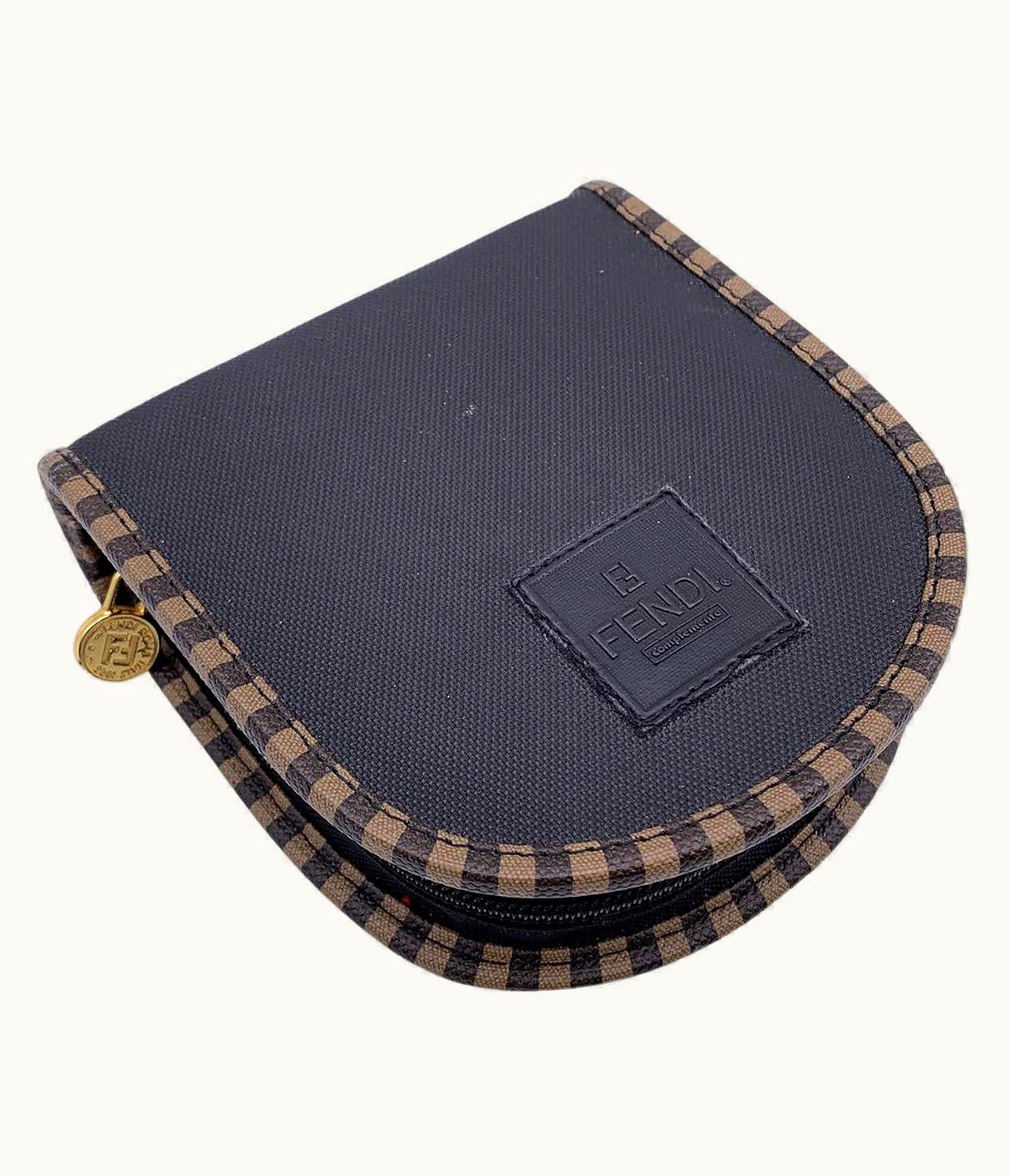 Fendi Fendi Vintage Black Canvas Pequin Shoe Shine Set Kit Zippered Pouch