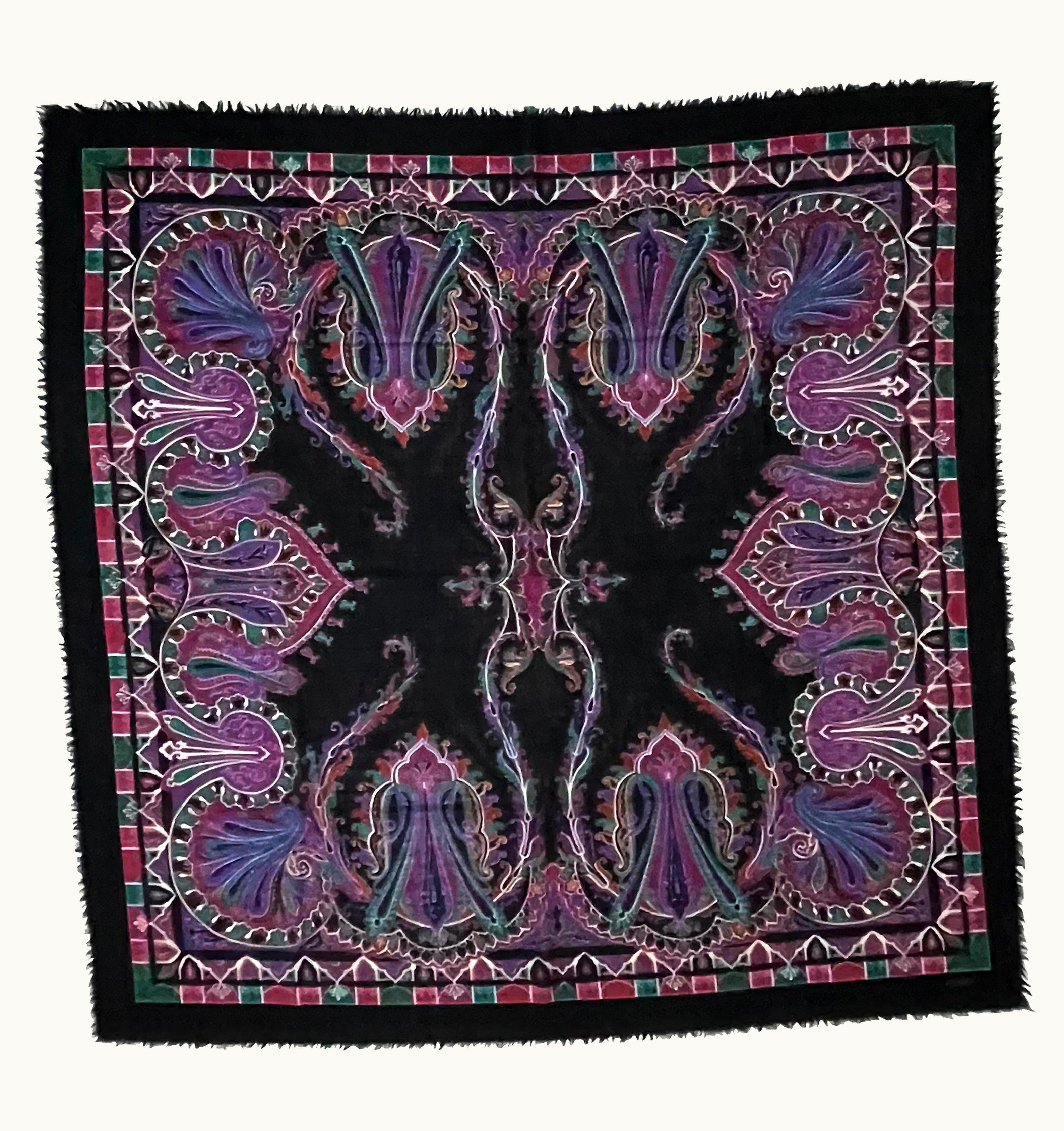 Fendi Fendi Wool Shawl Large Scarf 53in Fringe Hem India Pattern Rare Vintage 80s