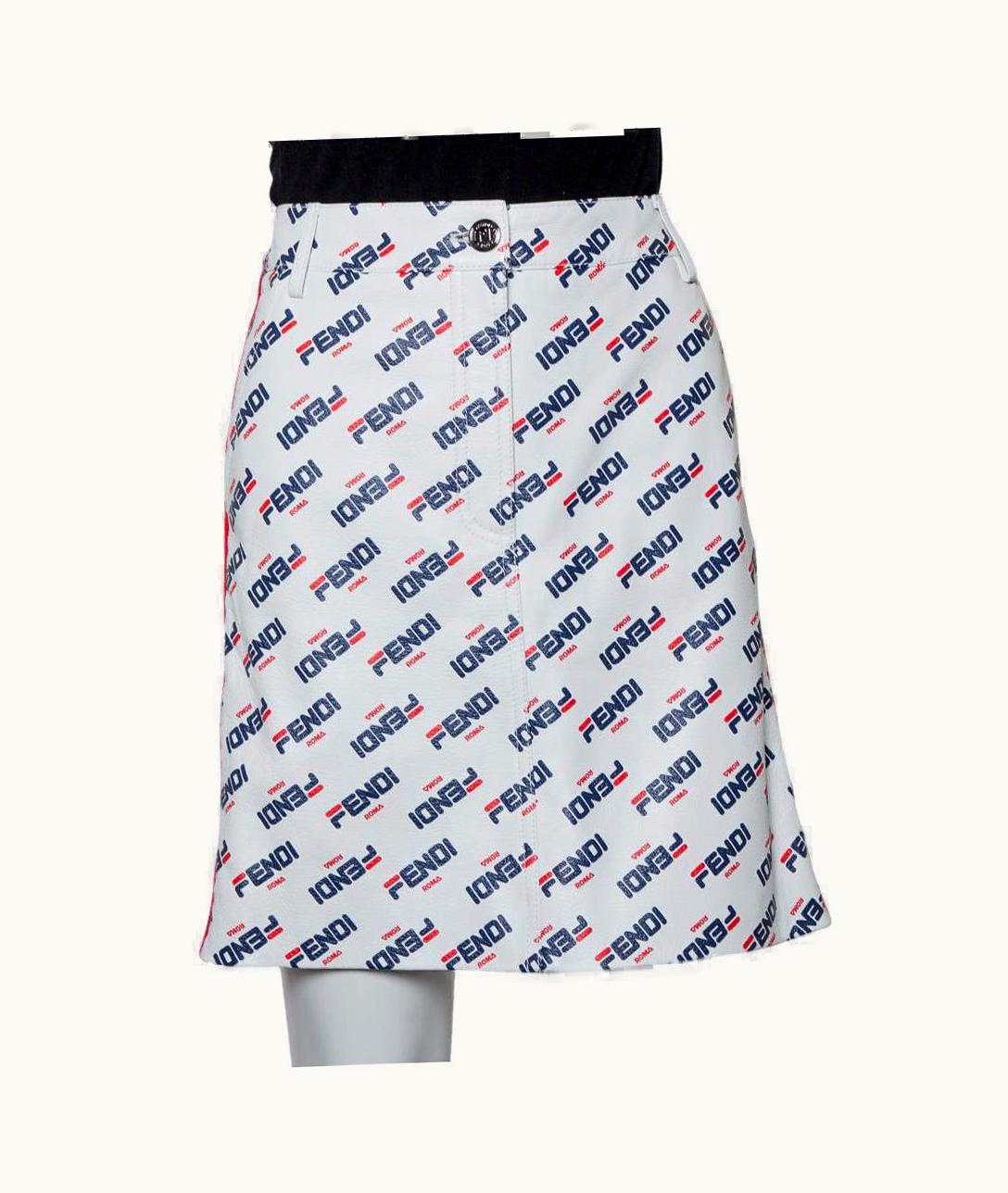 Fendi Fendi White Allover Fendi Mania Logo Leather Mini Skirt